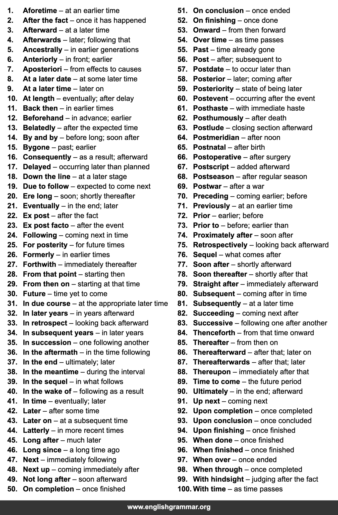 100 Other Words for “After”