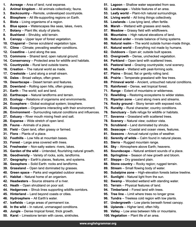 100 Other Words for “Nature”