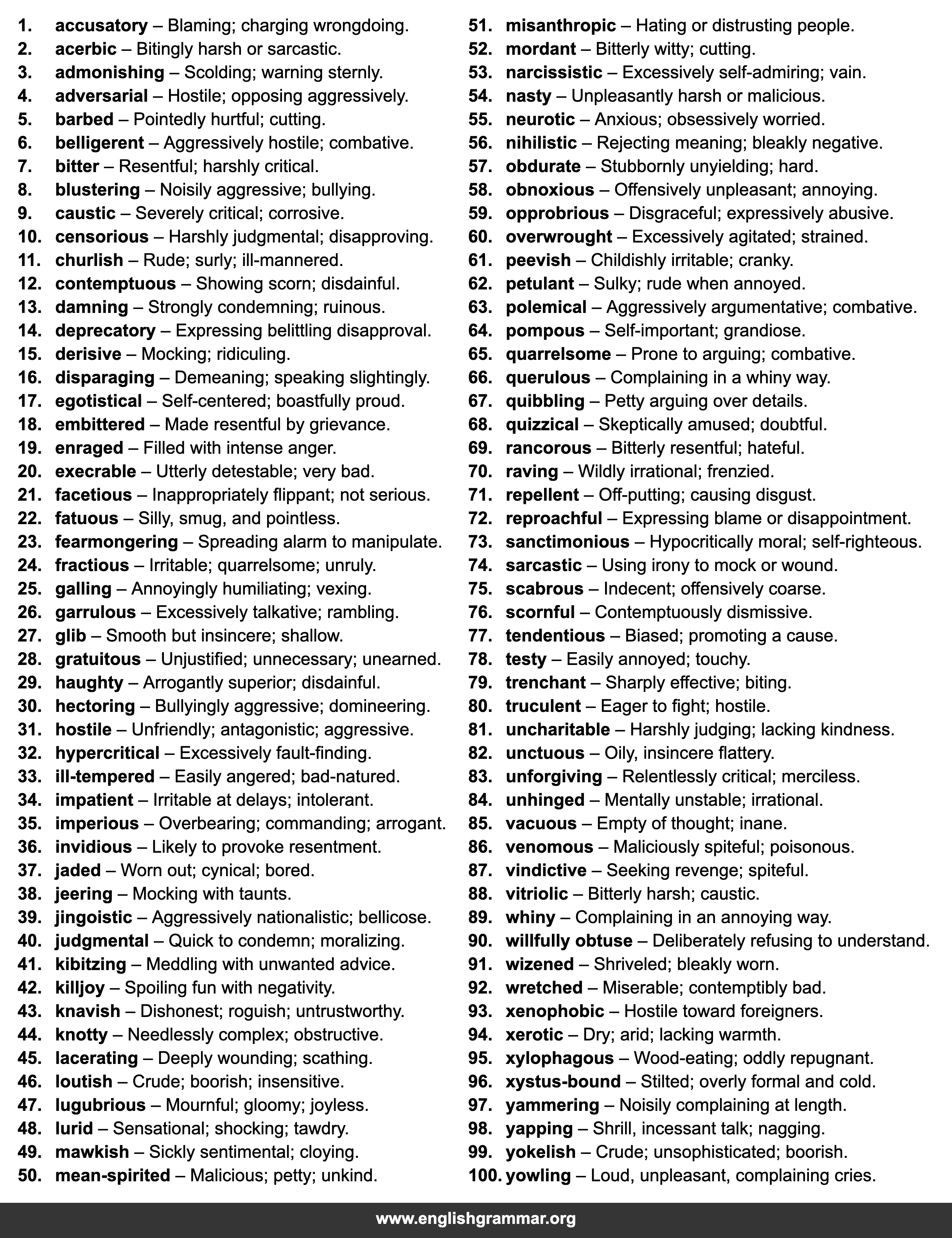 100 Negative Words to Describe an Author's Tone