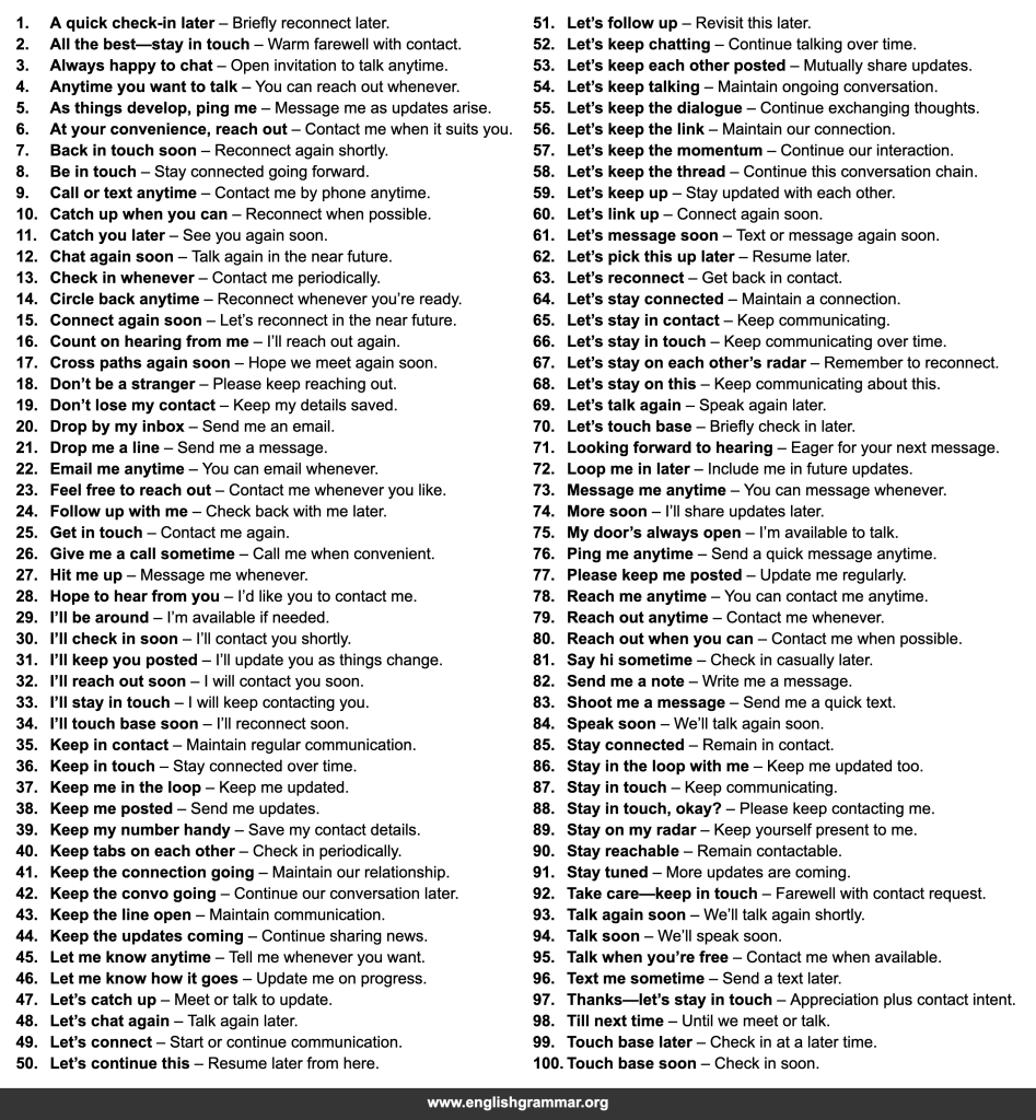 100 Other Ways to Say “Let’s Keep in Touch”