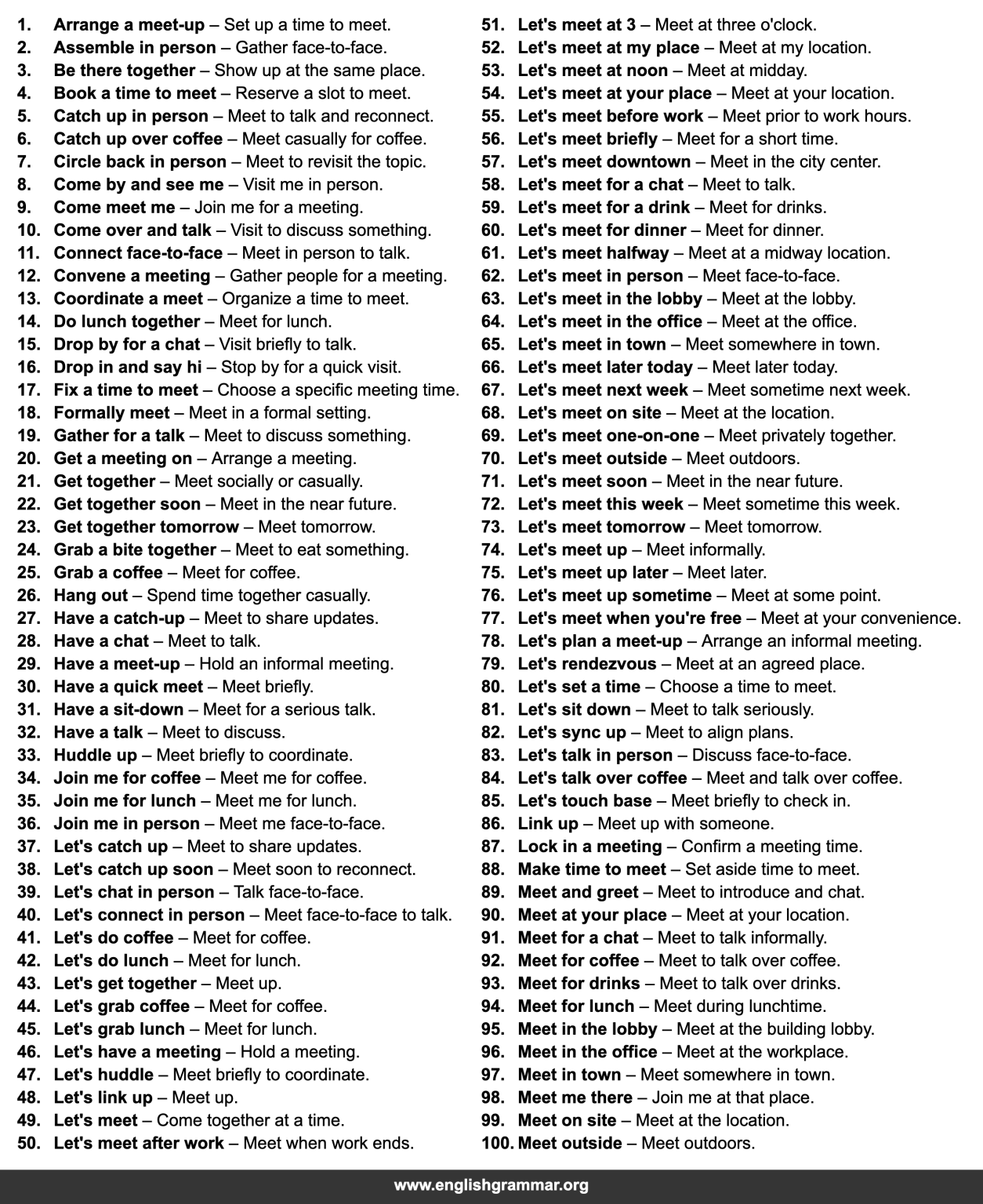100 Other Ways to Say “Let’s meet”