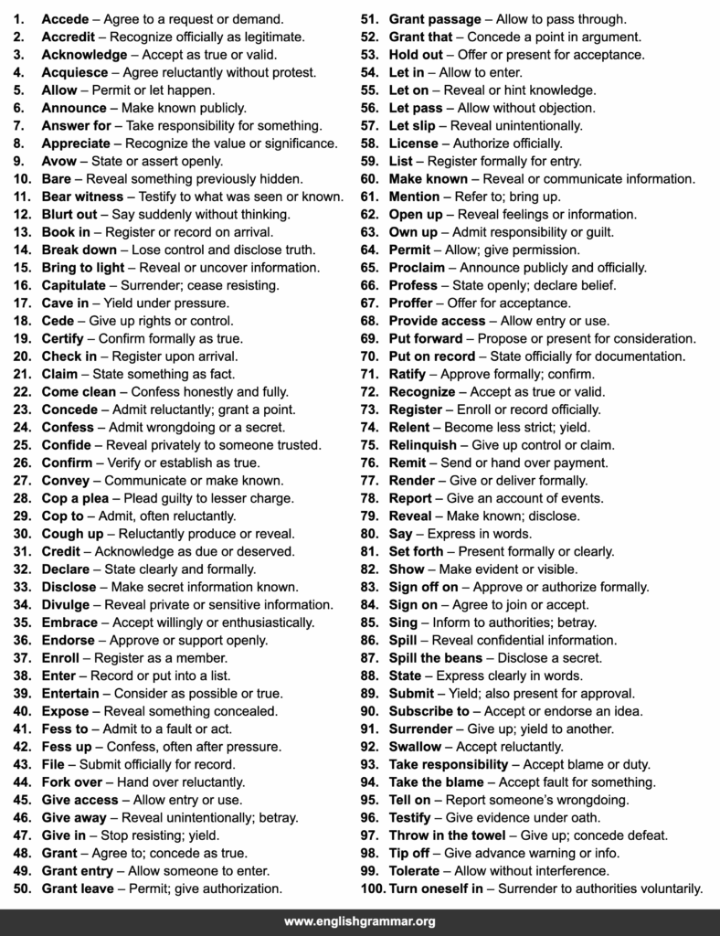 100 Other Words for “Admit”