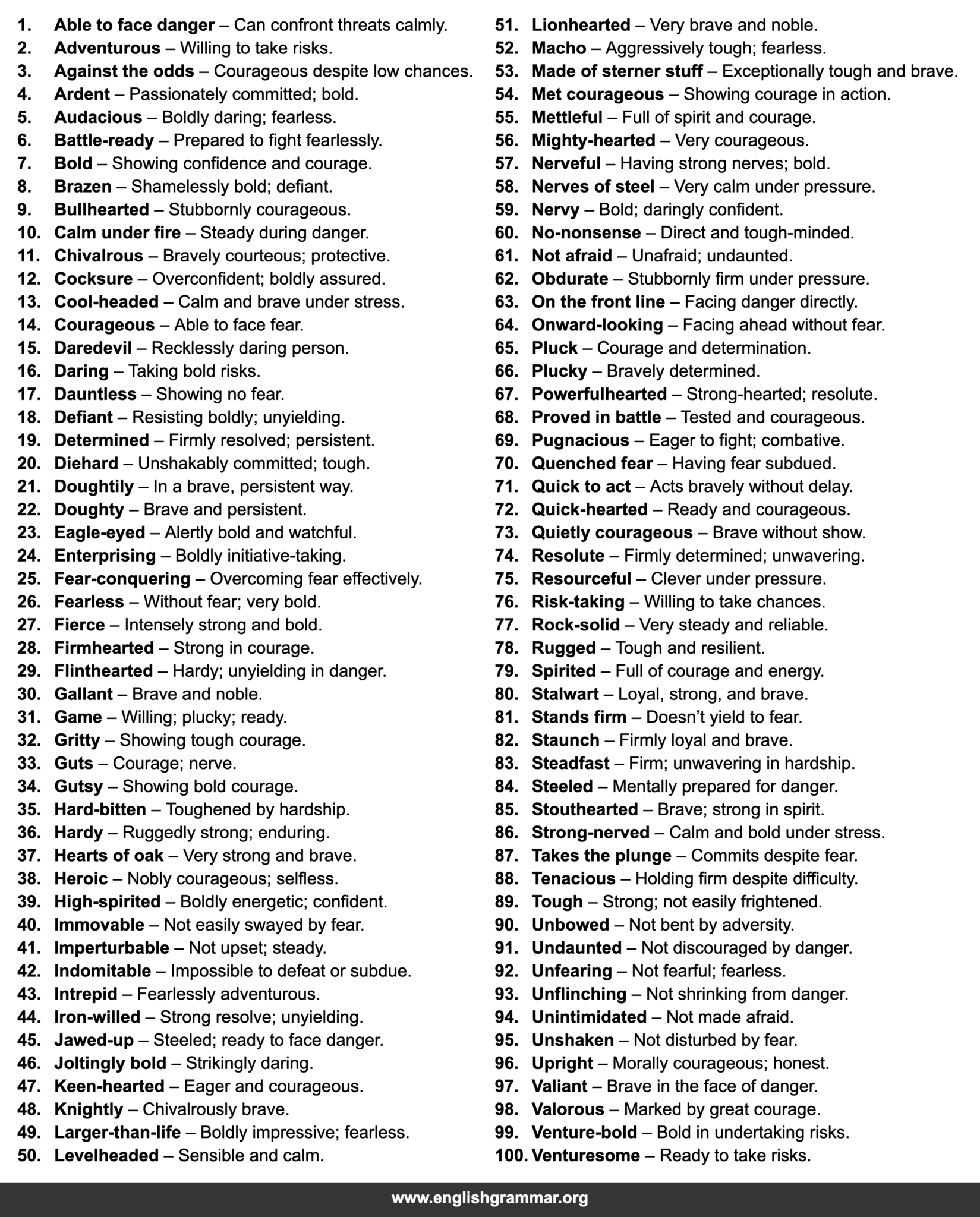100 Other Words for “Brave”