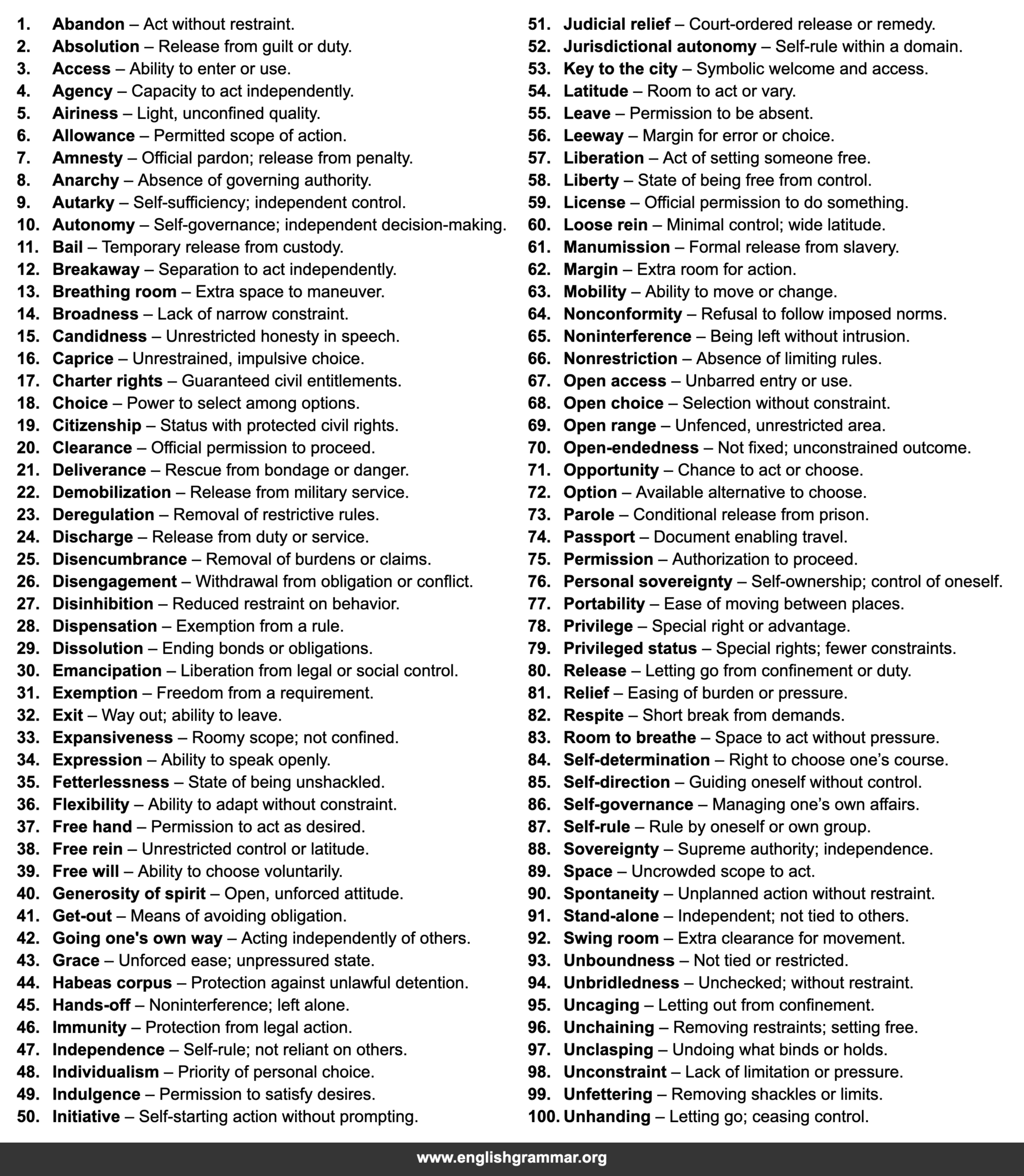 100 Other Words for “Freedom”