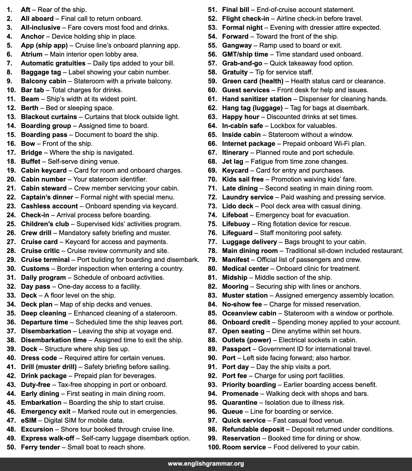 100 Phrases Every Cruise Passenger Should Know