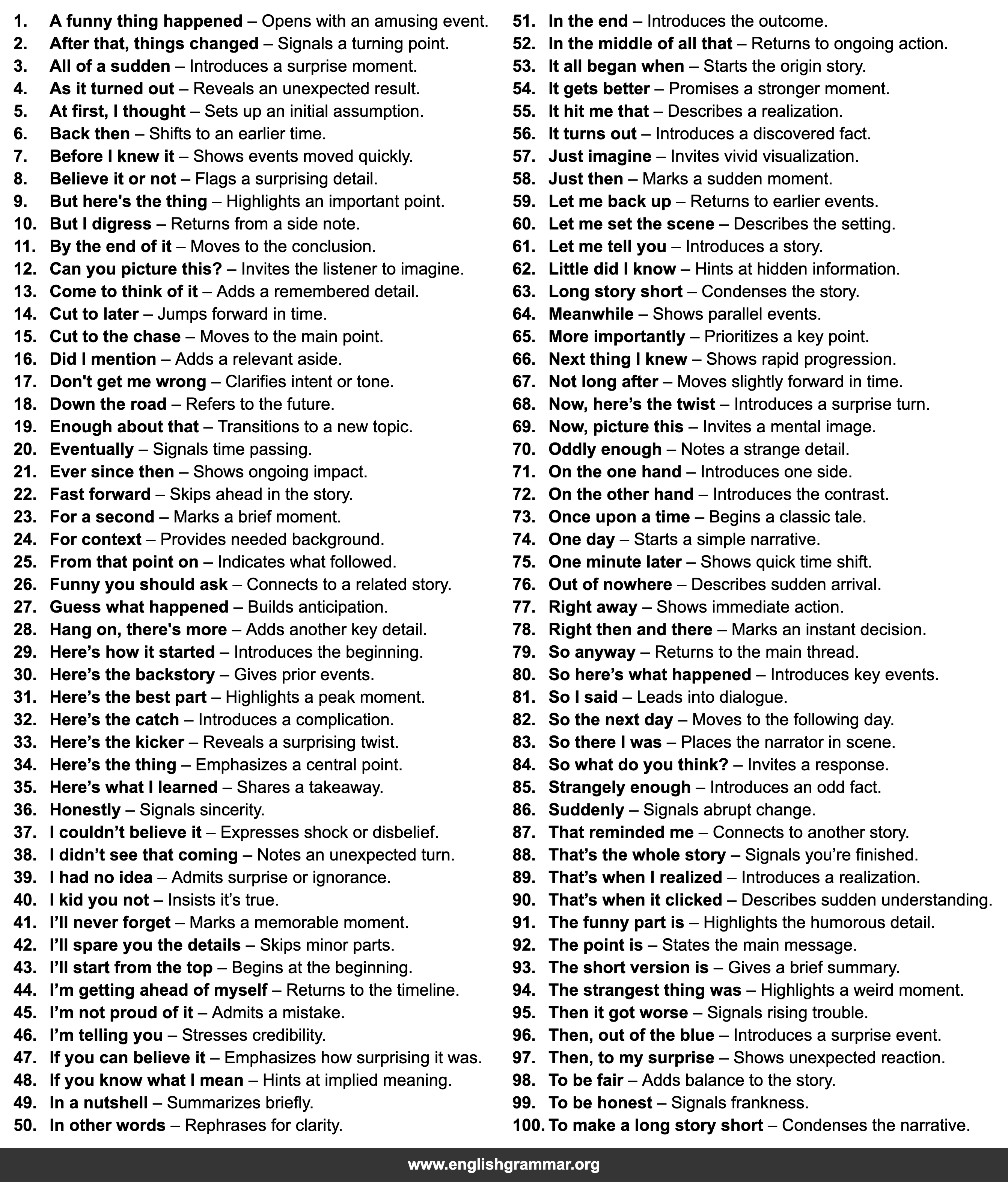 100 Phrases for Storytelling in Conversation