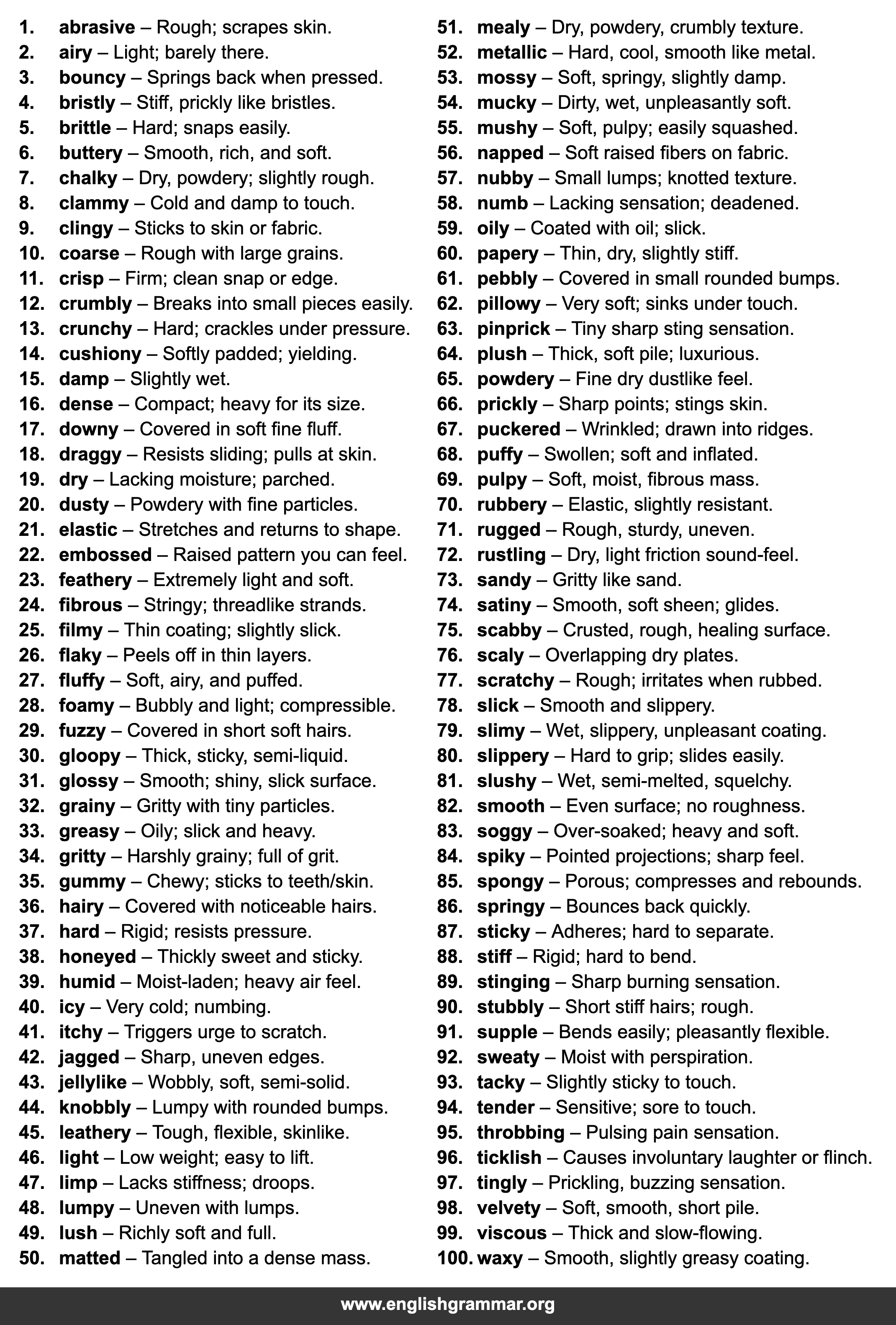 100 Words to Describe Touch (Texture & Feel) in Writing