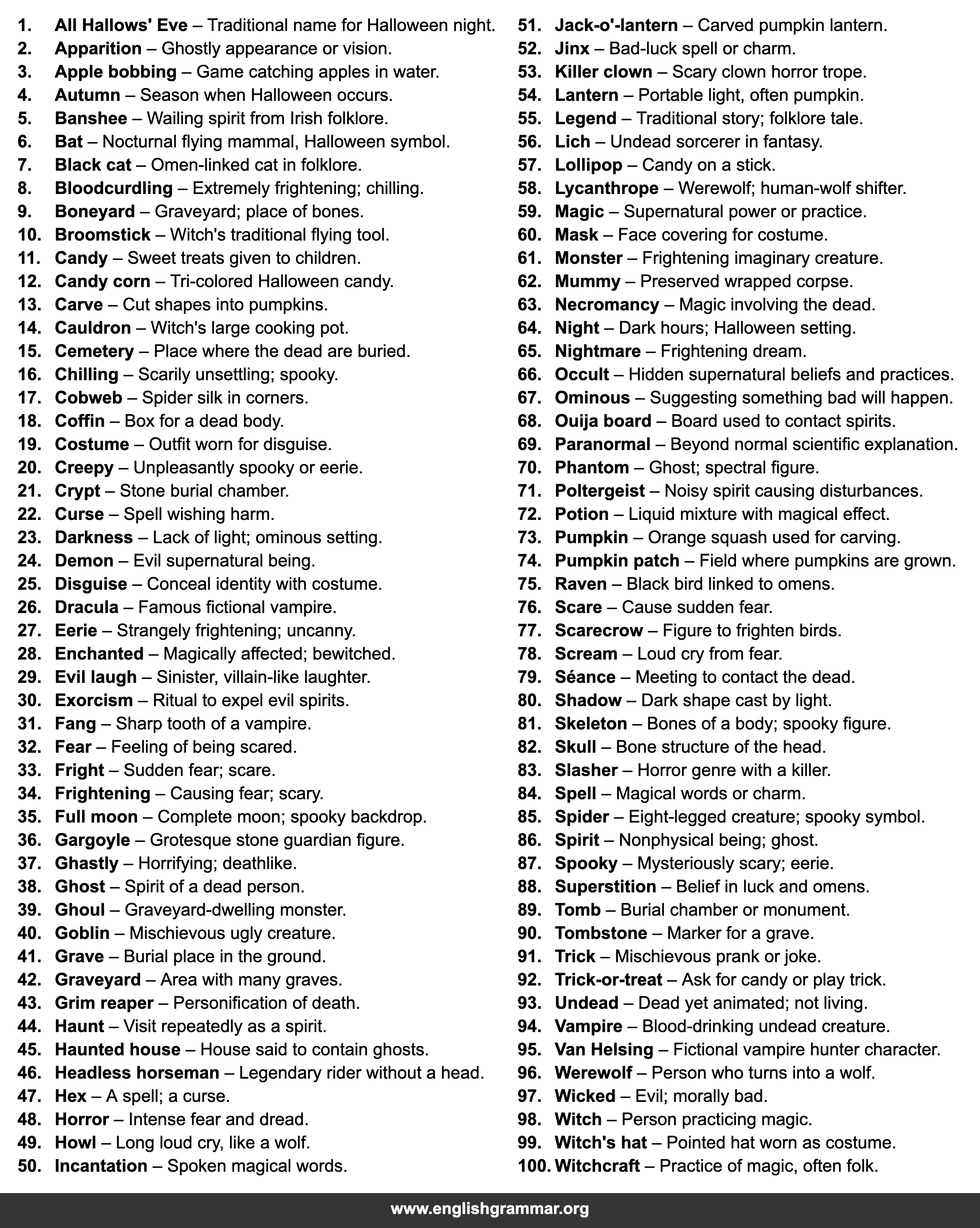 100 Words Related to Halloween