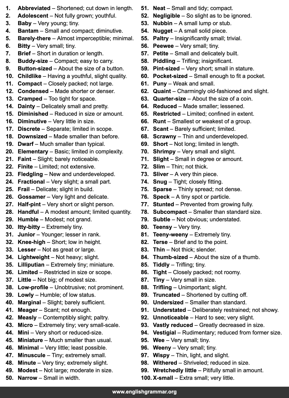 100 Words to Use Instead of “Small”