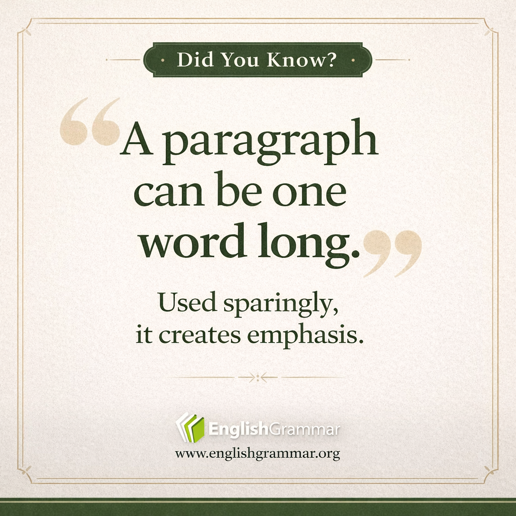 A one-word paragraph can create emphasis.
