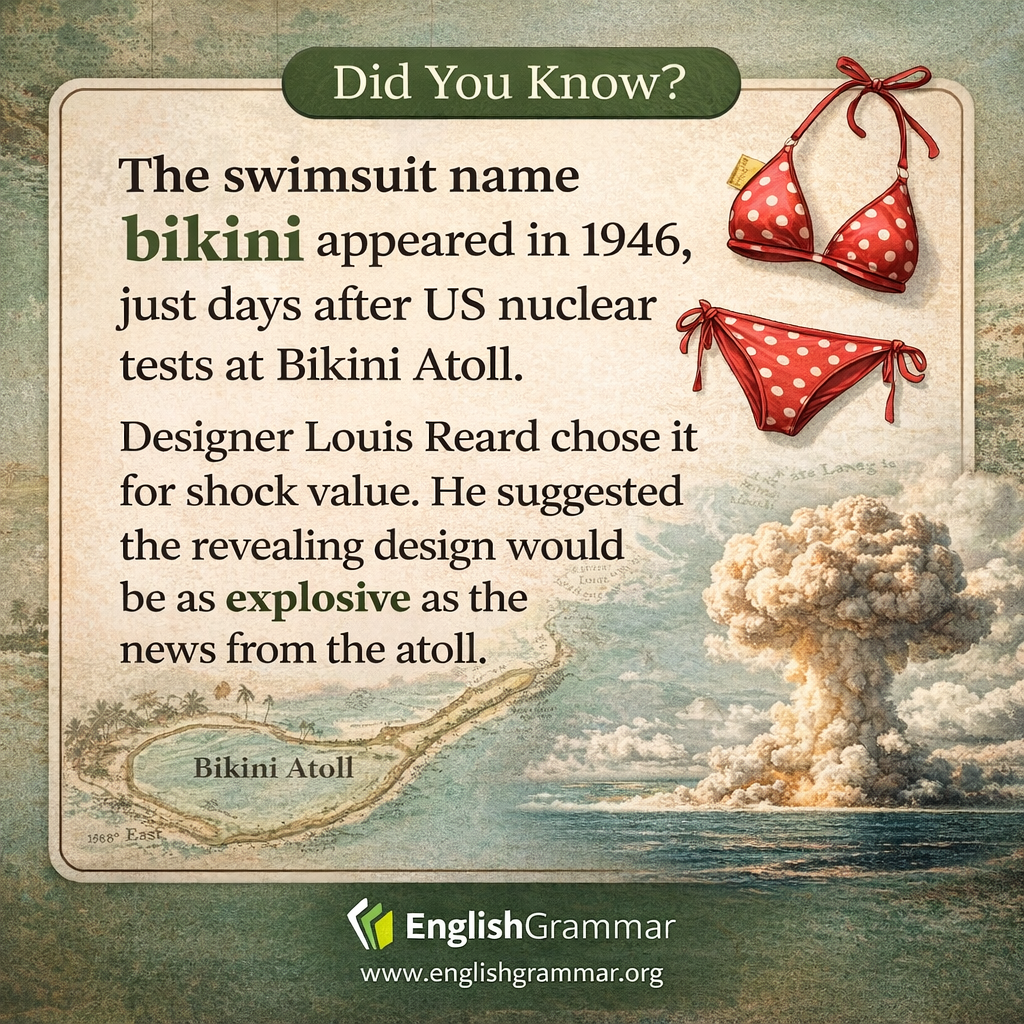 "Bikini" was named days after atom-bomb tests at Bikini Atoll.