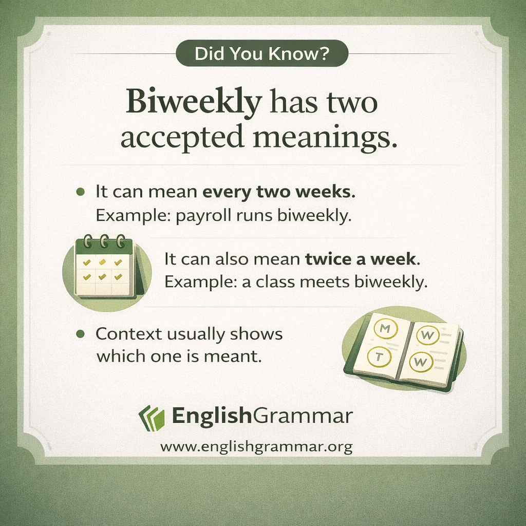 "Biweekly" can mean two different schedules.
