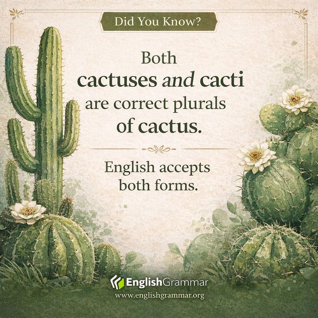 "Cactuses" and "cacti" are both correct.