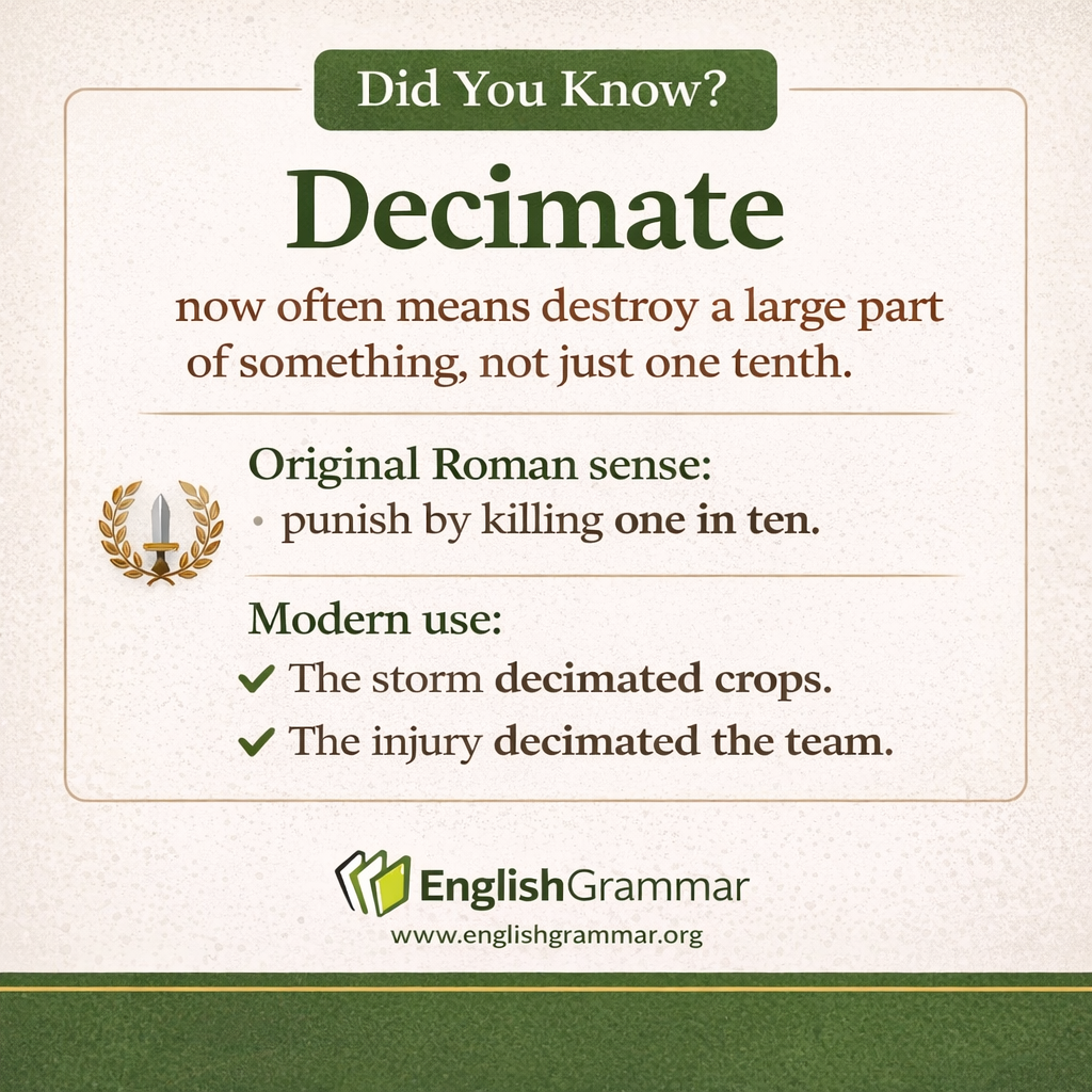 "Decimate" no longer means only "reduce by one-tenth."