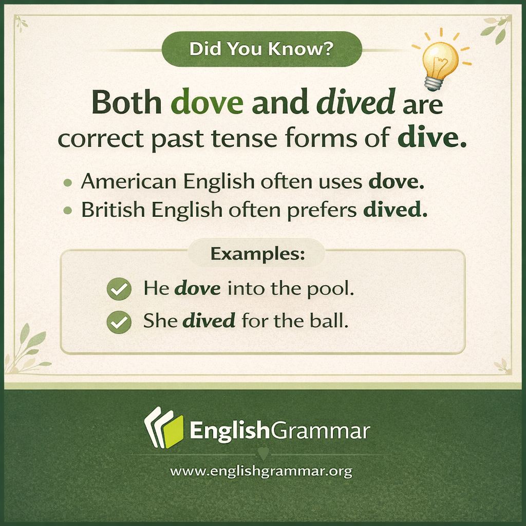 "Dove" and "dived" are both correct.