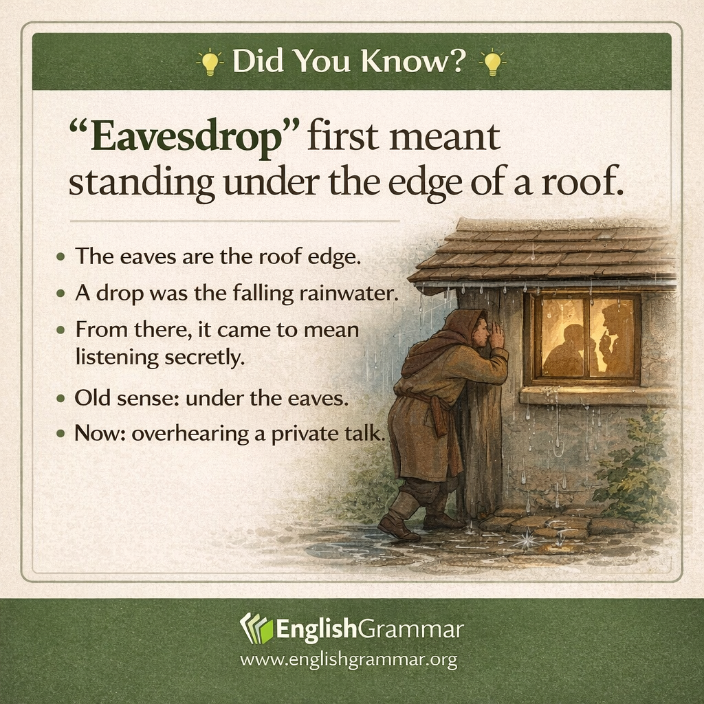 "Eavesdrop" originally had nothing to do with snooping.
