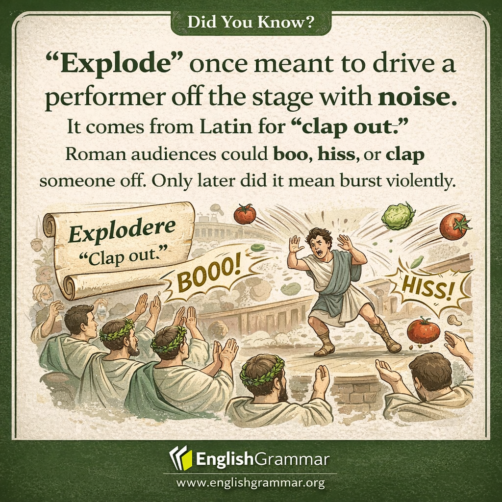 "Explode" originally meant to drive someone off the stage.