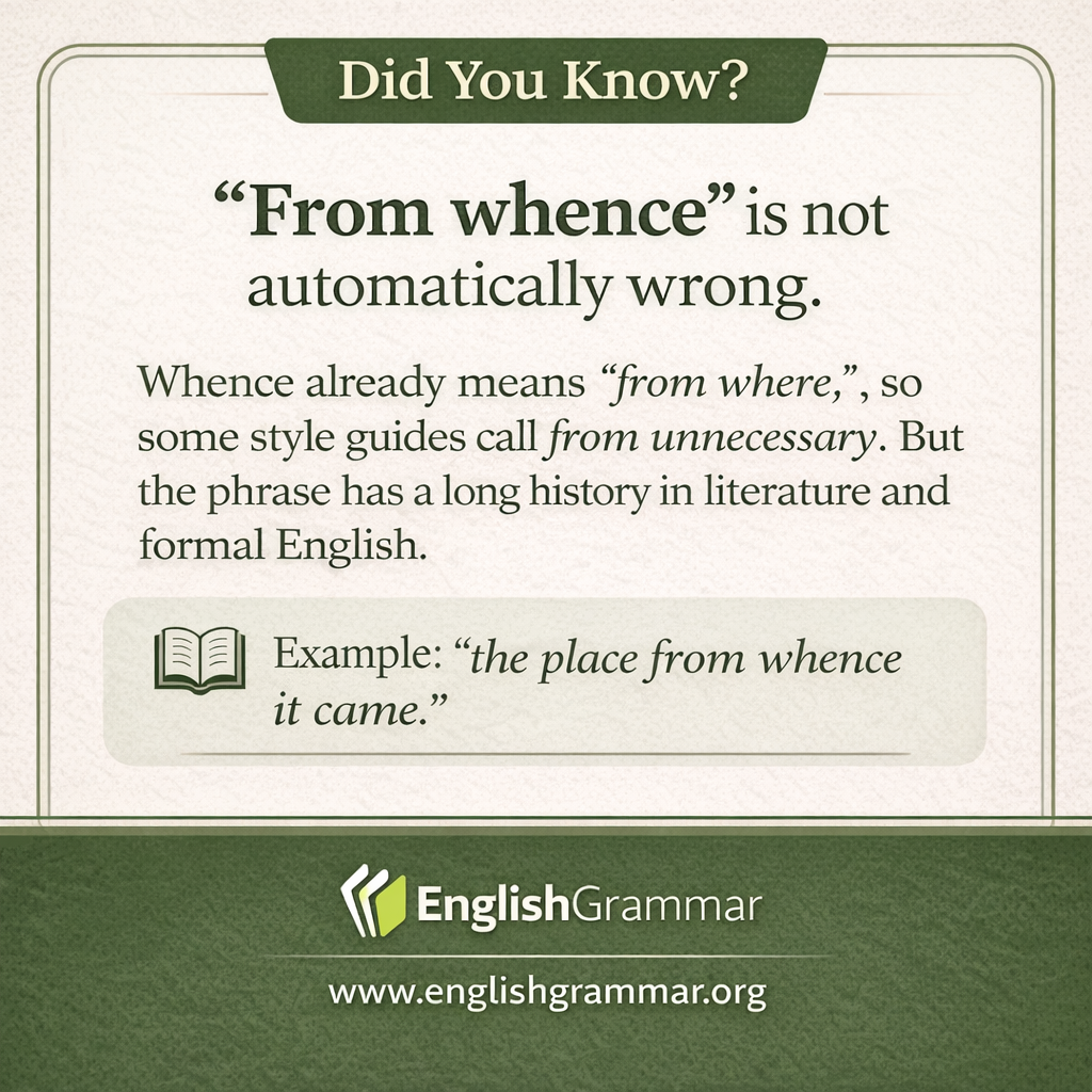 "From whence" is not actually wrong.