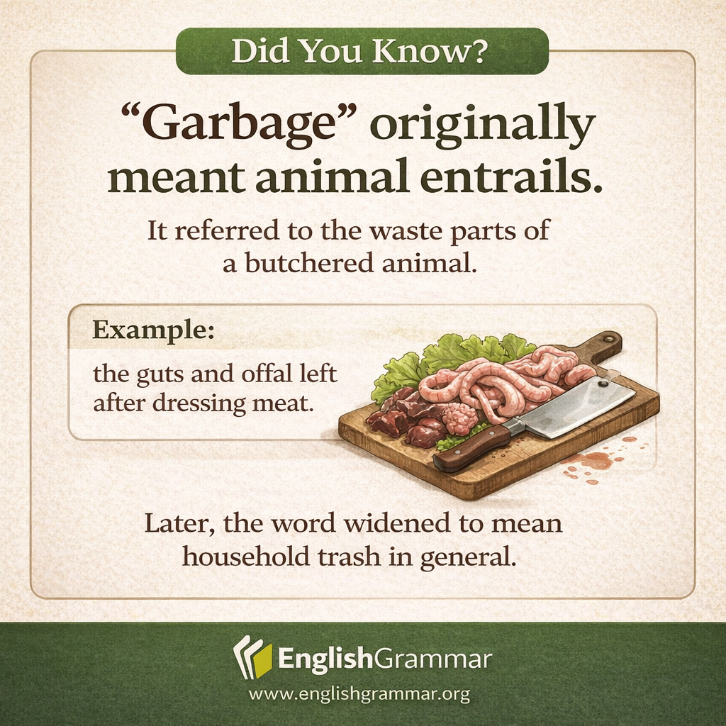 "Garbage" originally meant animal entrails.