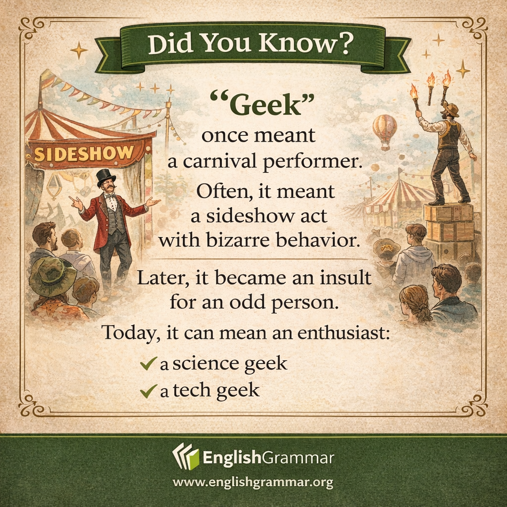 "Geek" used to mean a carnival performer.