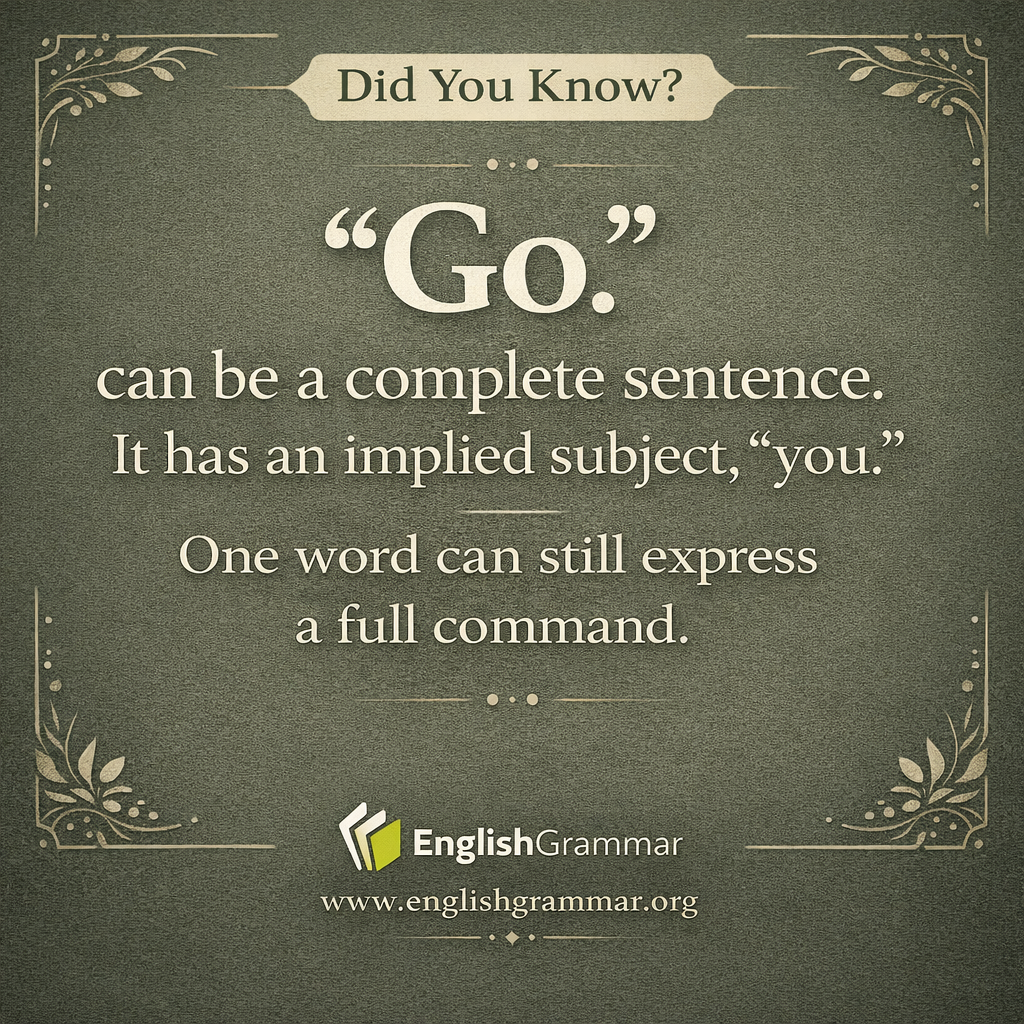 he shortest complete sentence may be "Go."