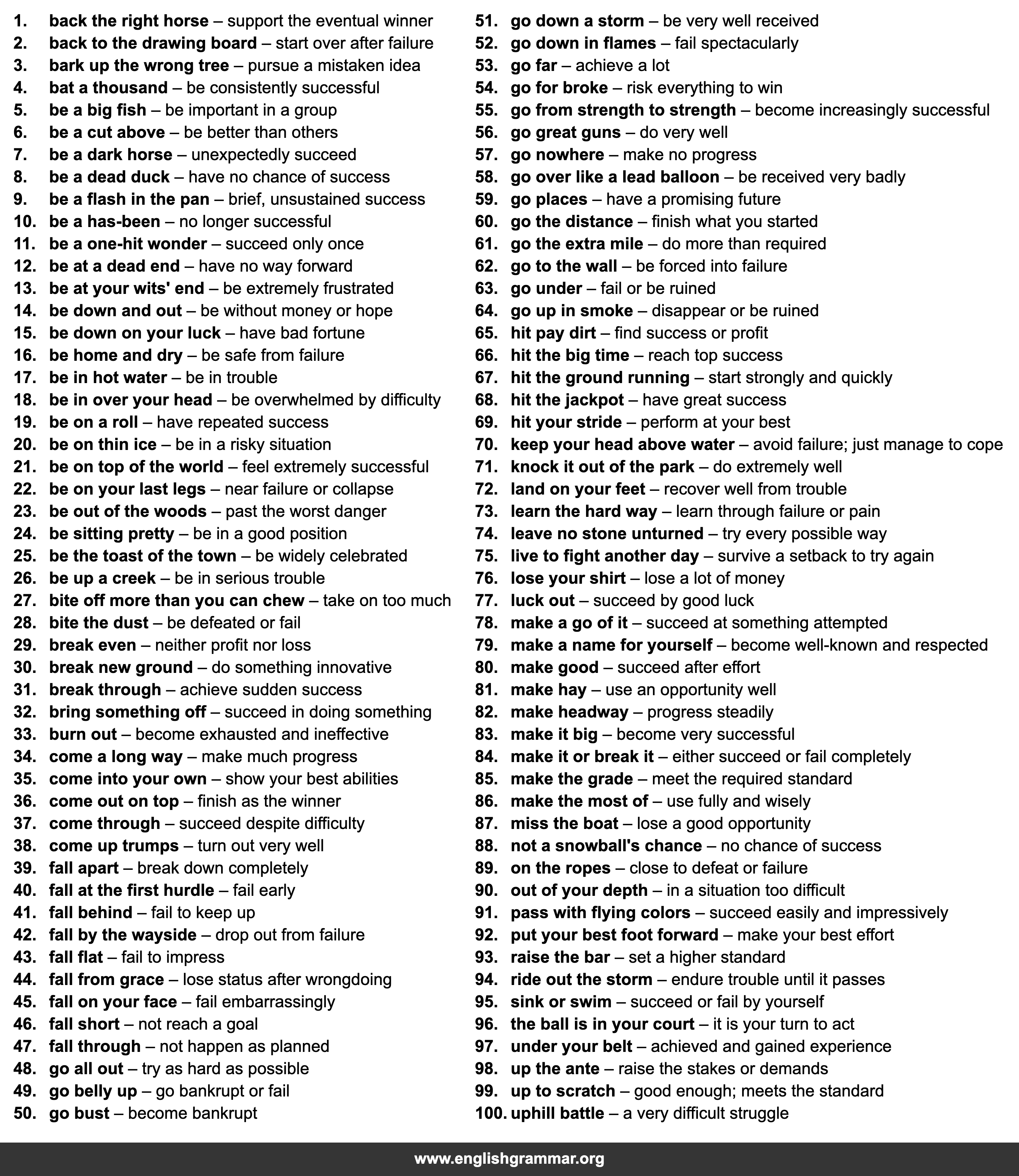 100 Idioms About Success and Failure