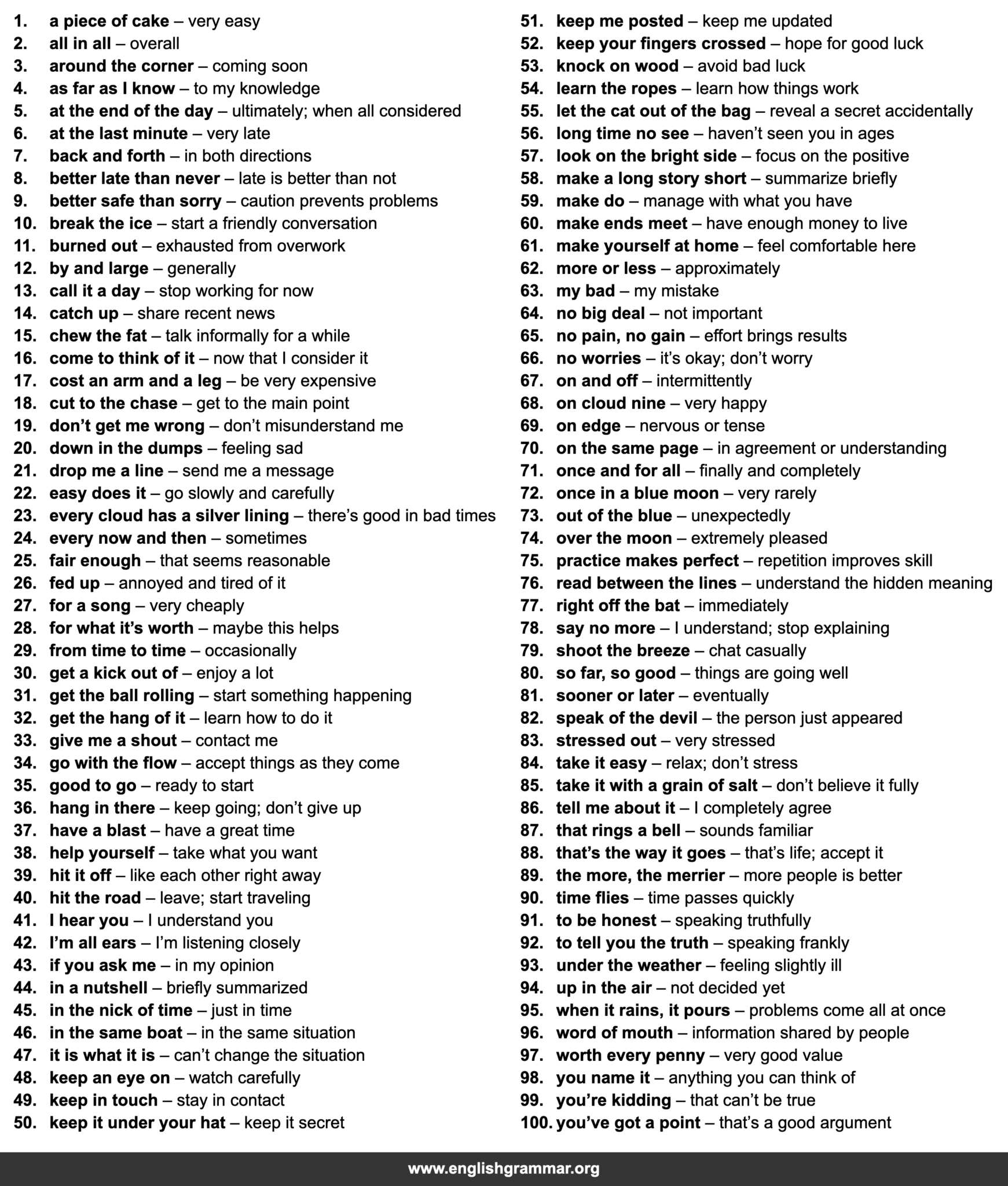 Short Measure 100 Idioms for Daily Small Talk