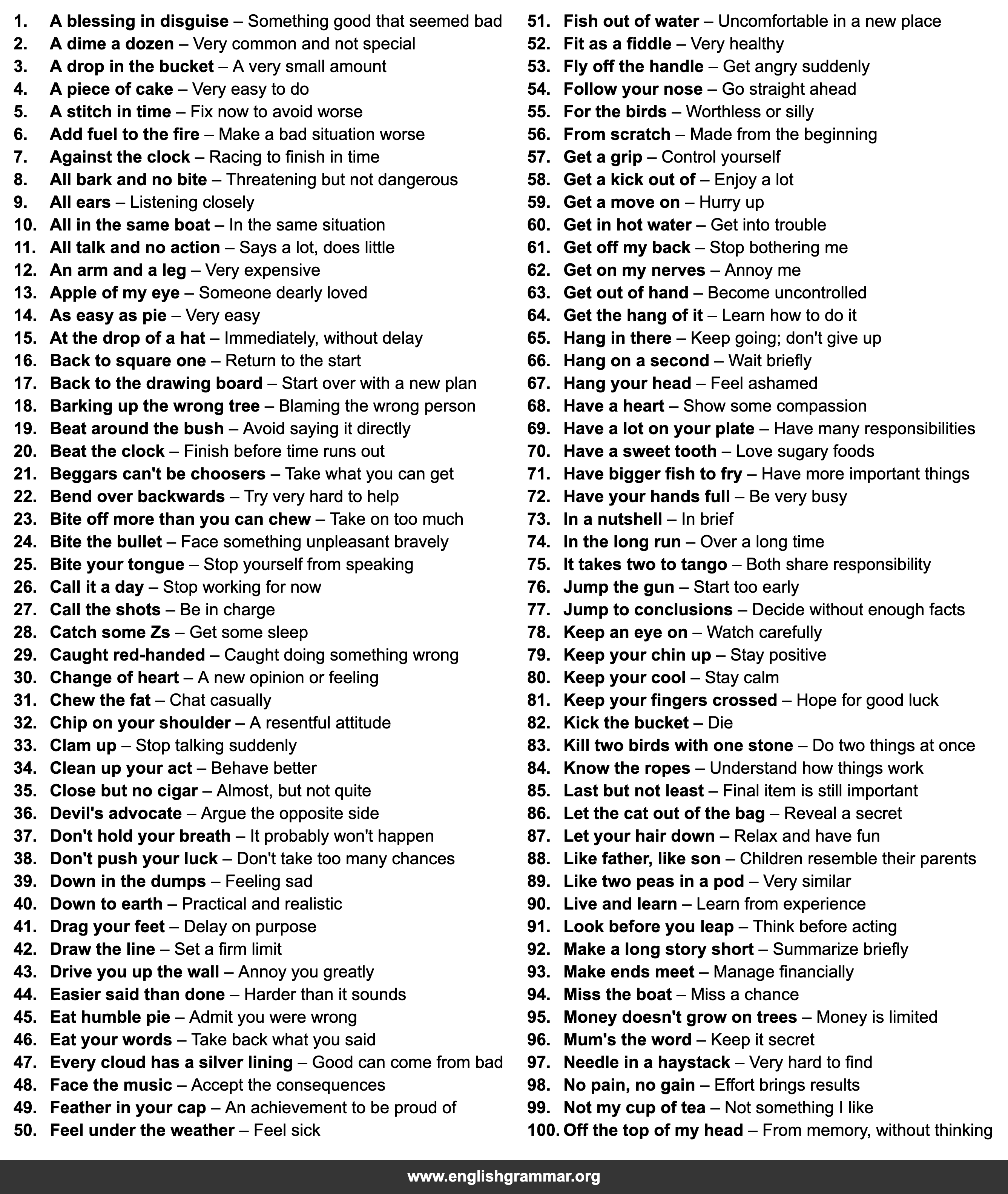 100 Idioms Kids Hear From Adults