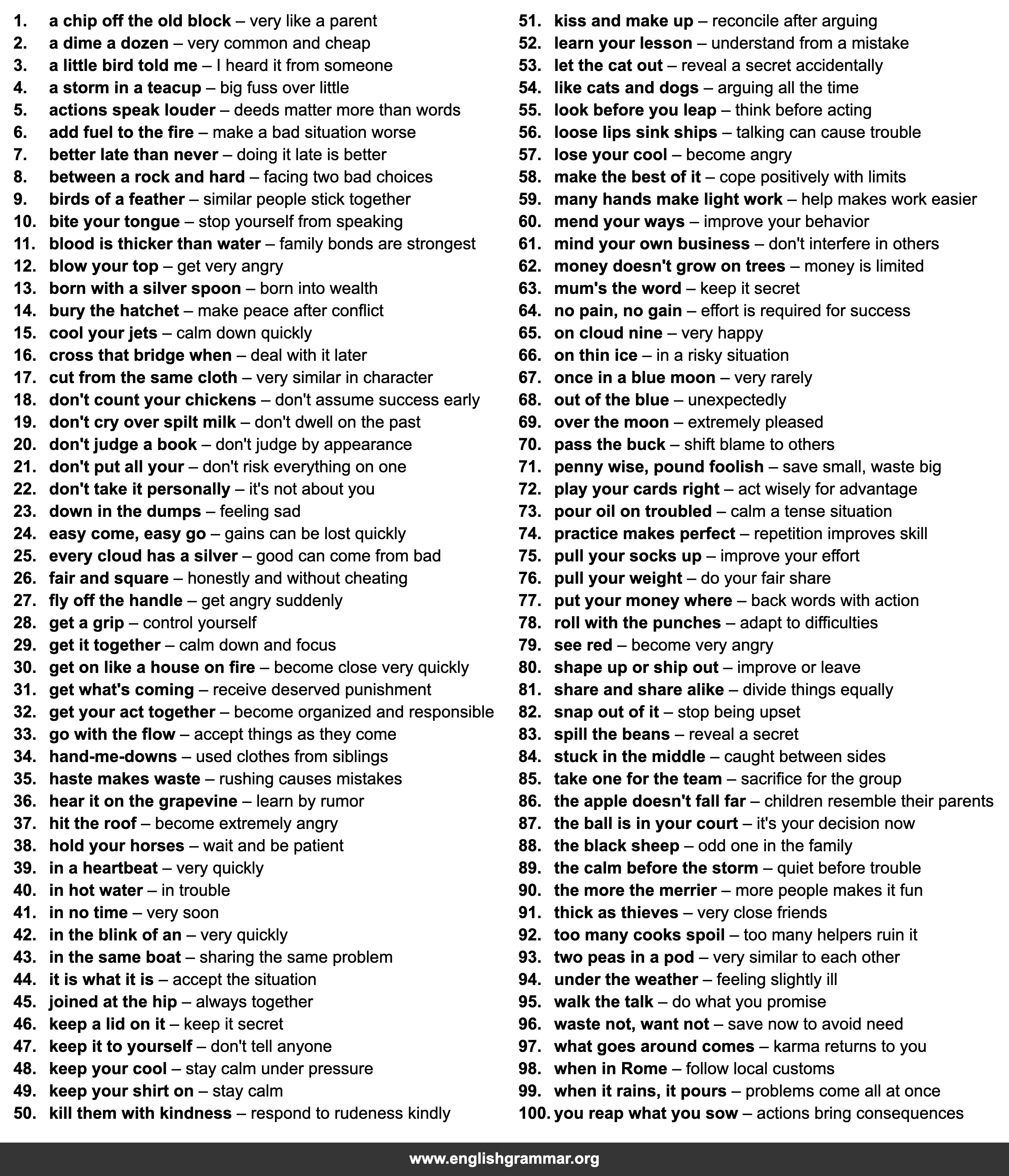 100 Idioms Siblings Grow Up Hearing