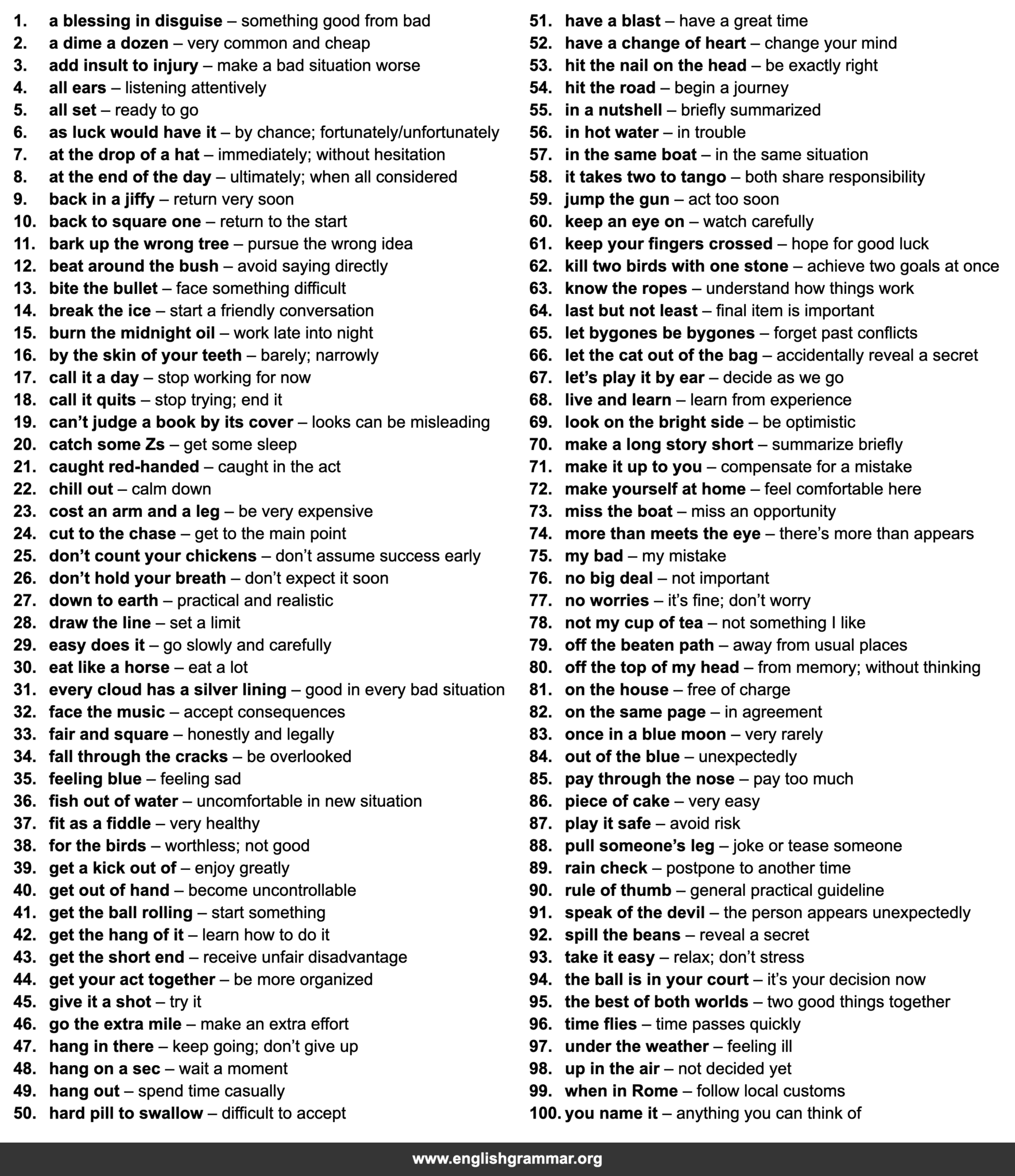 100 Idioms Tourists Hear in English-Speaking Countries