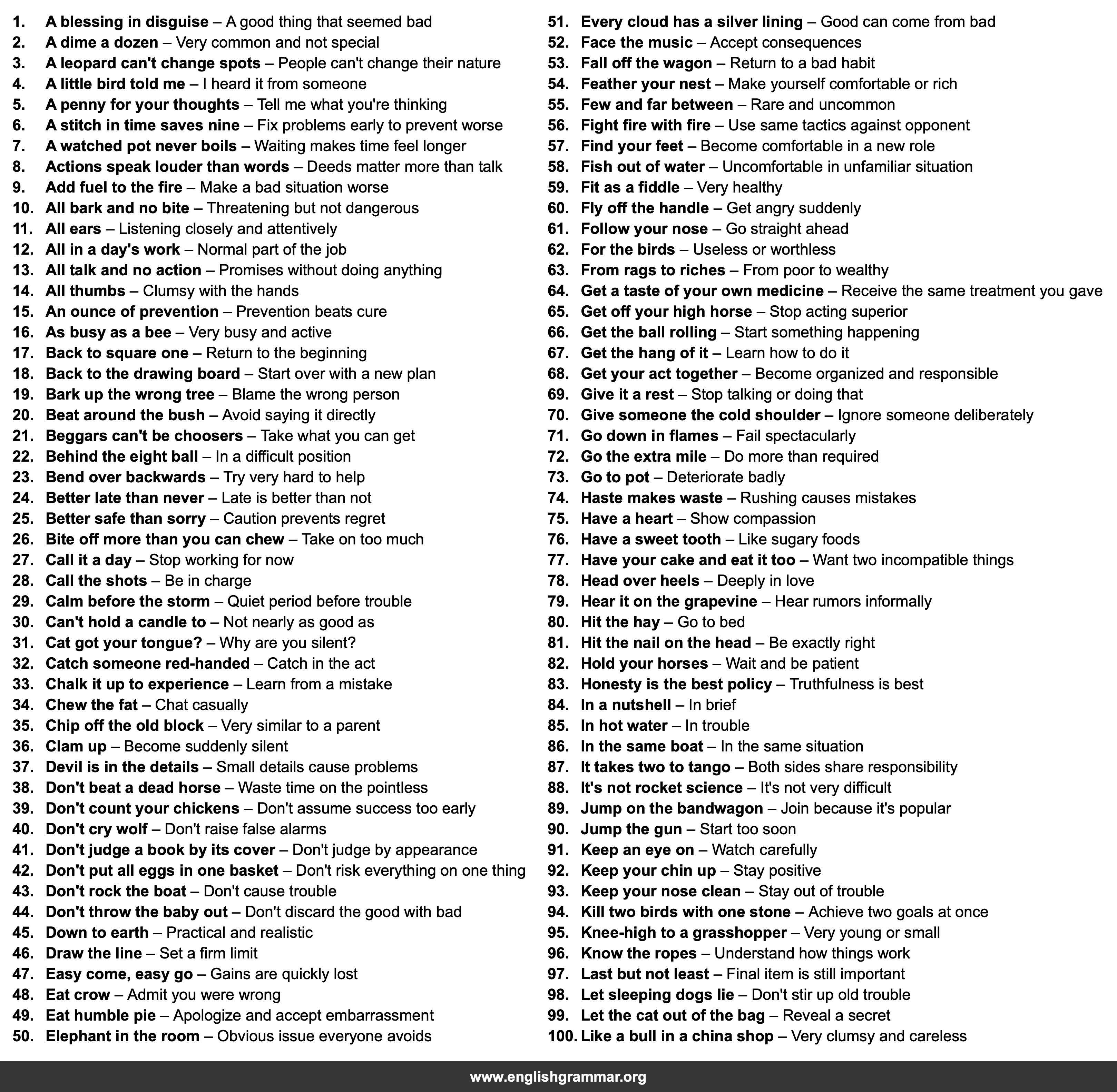 100 Idioms Your Grandma Will Love