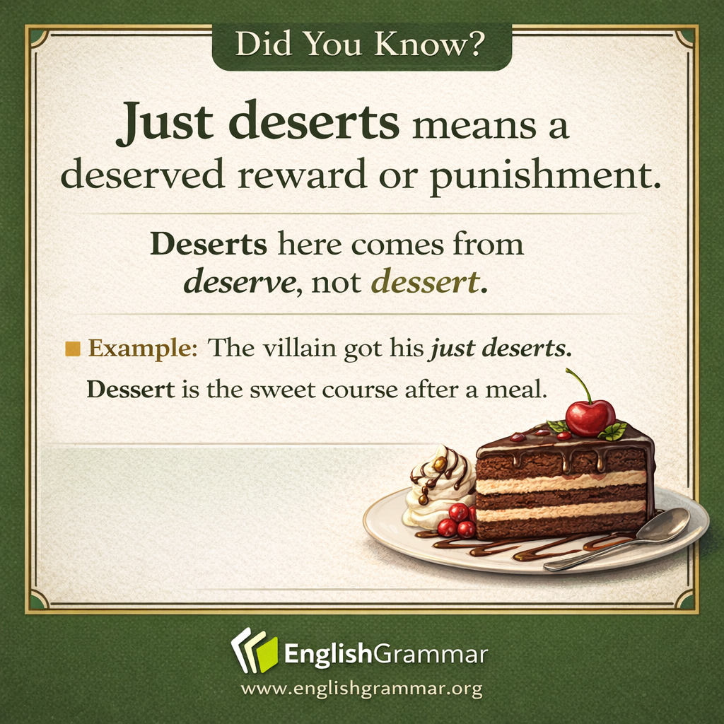 "Just deserts" has nothing to do with dessert.