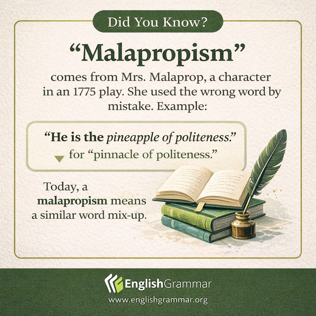 "Malapropism" is named after a fictional character.