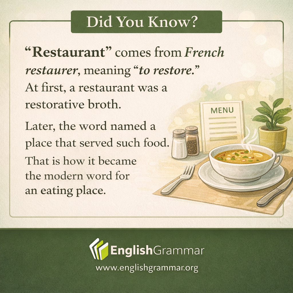 "Restaurant" comes from a word meaning "to restore."