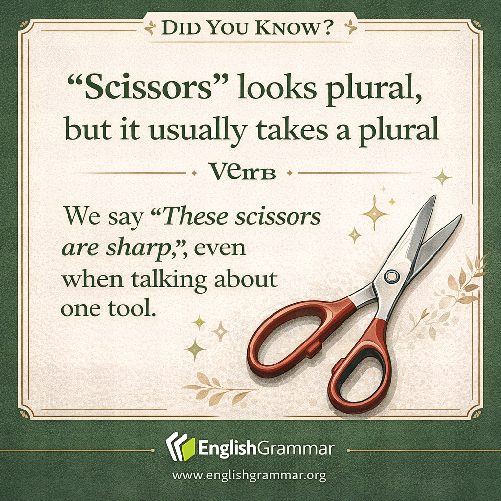 "Scissors" is plural, but the object is one thing.
