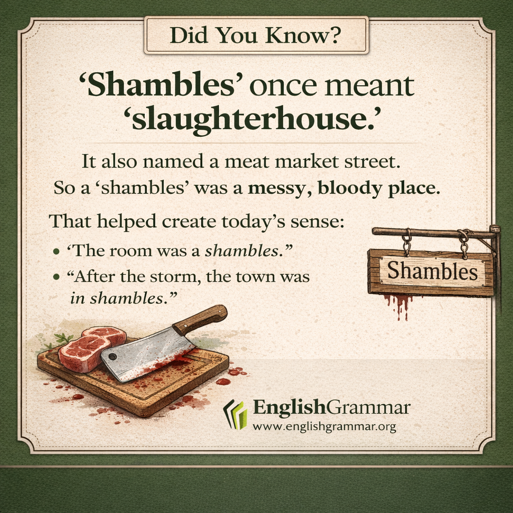 "Shambles" once meant "slaughterhouse."