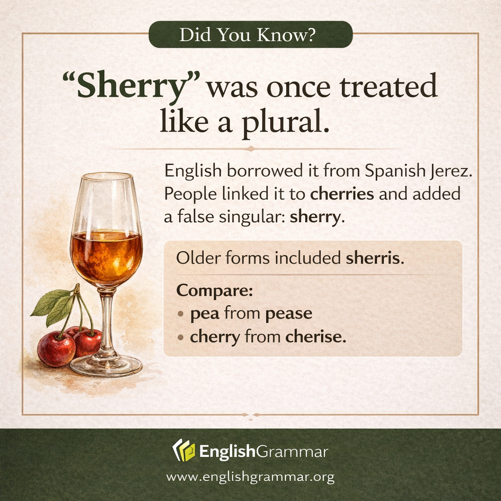 "Sherry" became singular because of a misunderstanding.