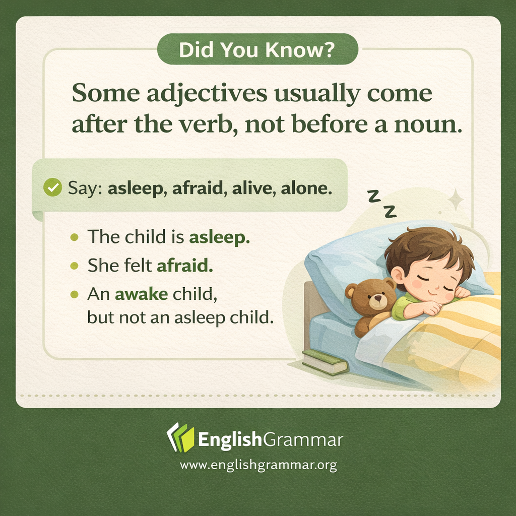 Some English adjectives only work after the verb.