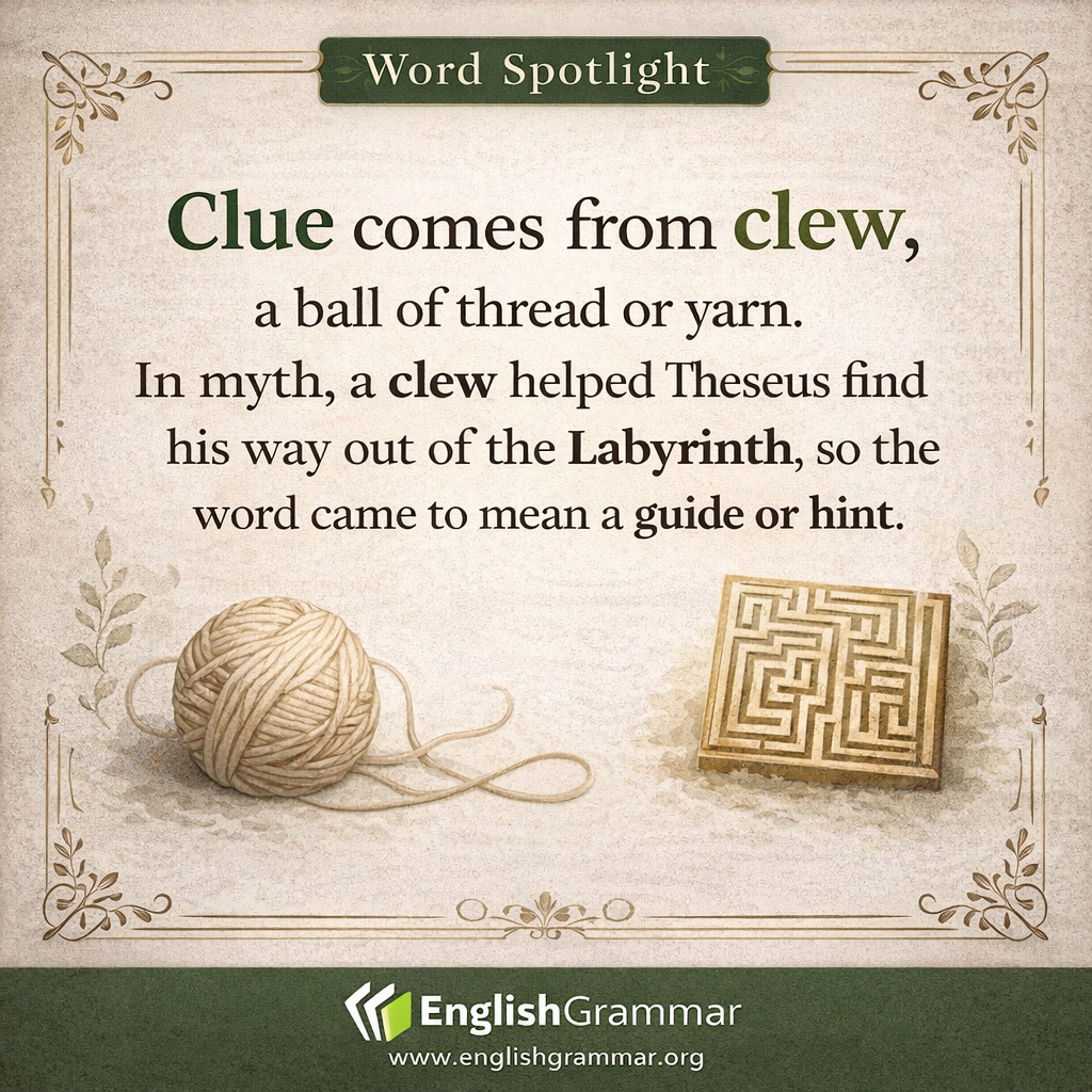 The origin of „clue“ which is „clew“