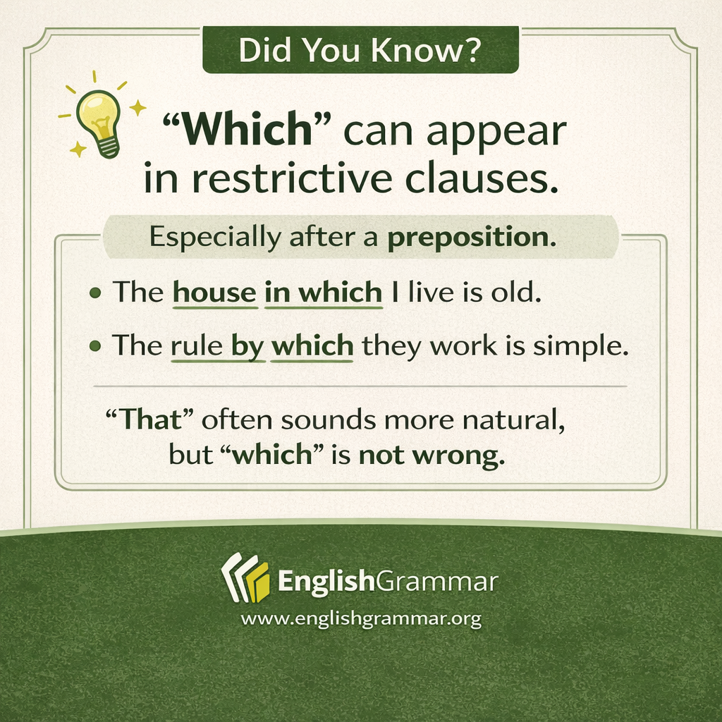 "Which" is not banned from restrictive clauses.