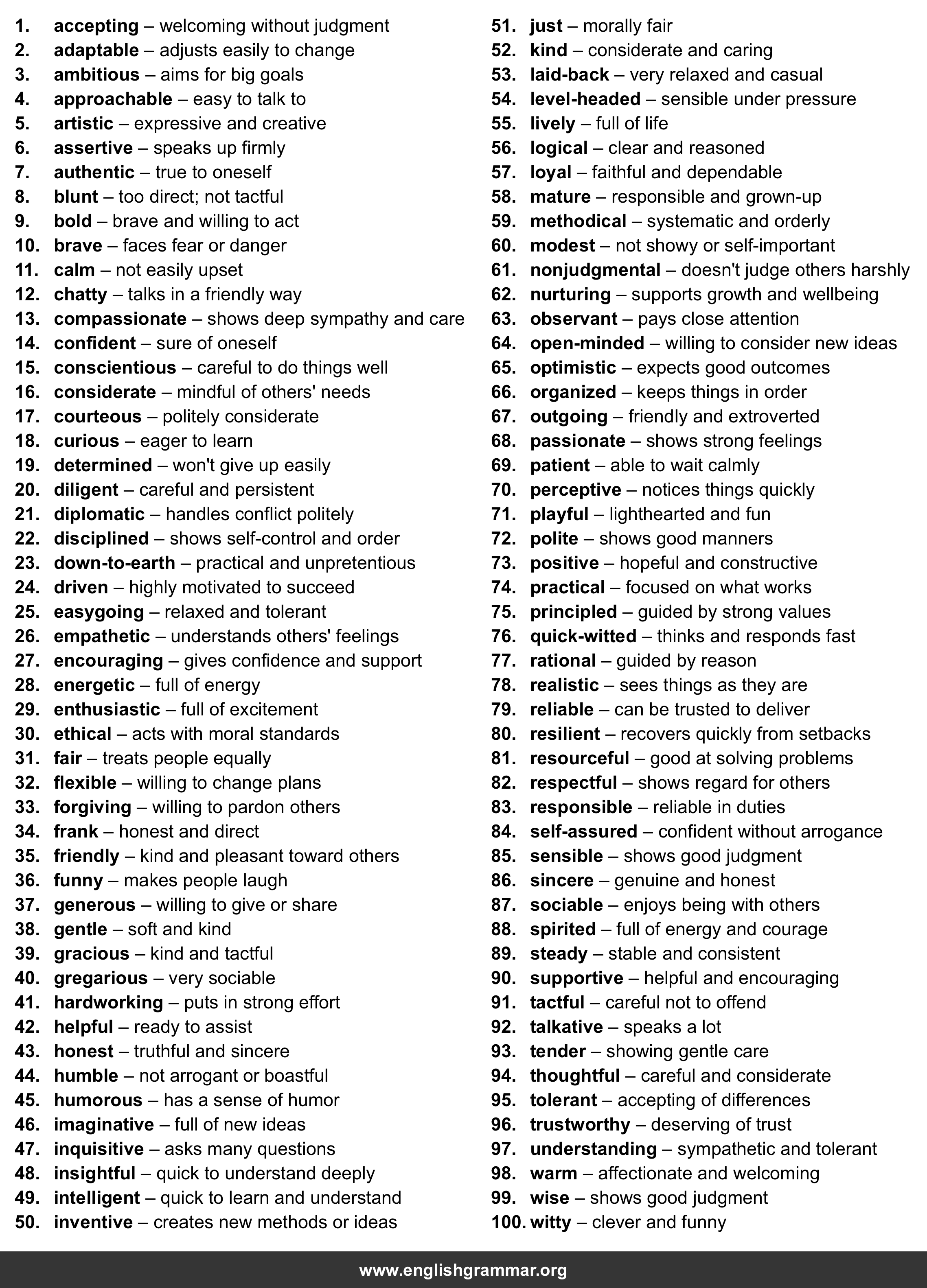 100 Words to Describe a Personality