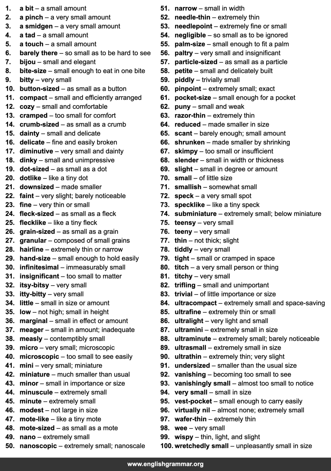 100 Words to Use Instead of “Tiny”