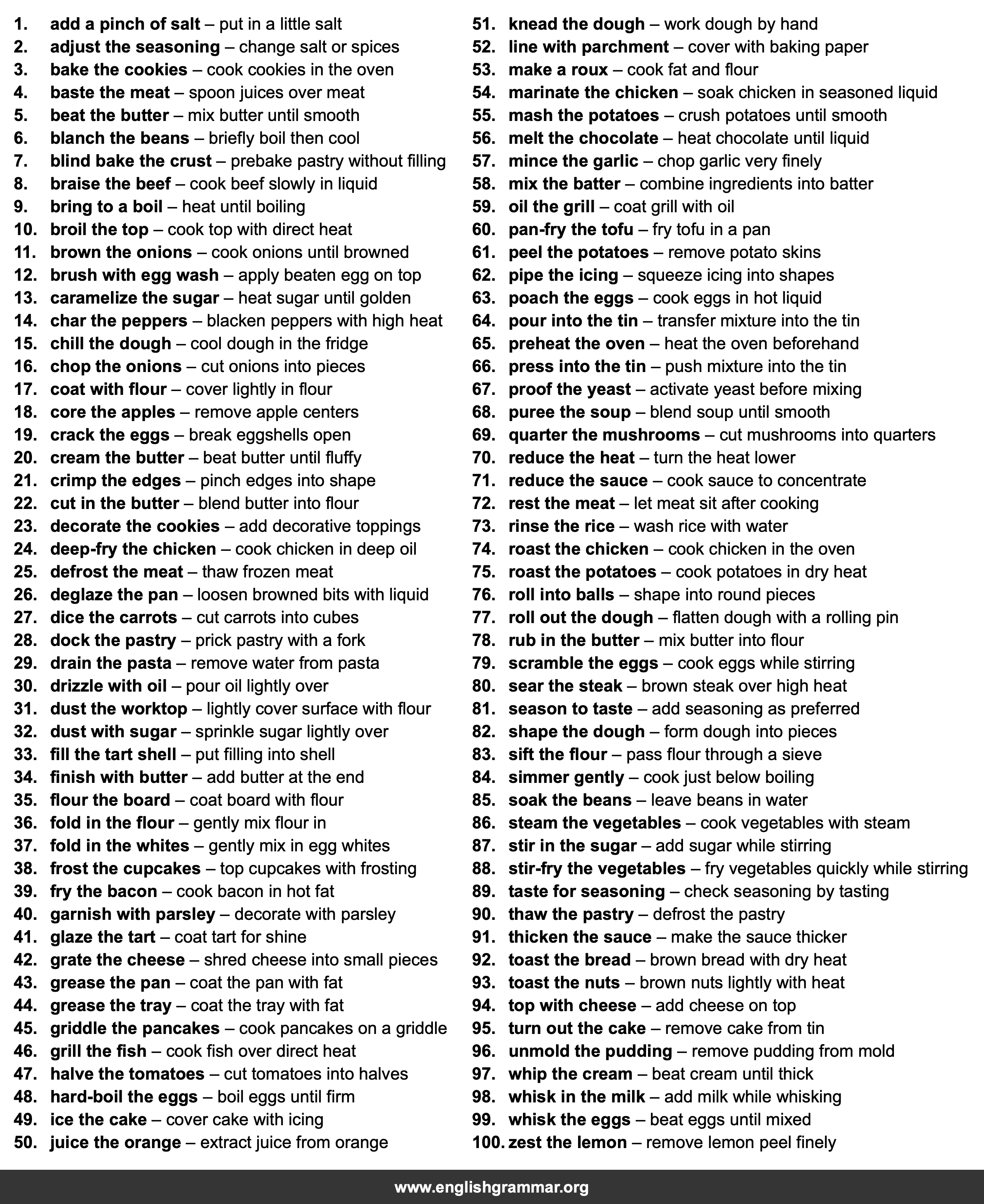 100 Collocations for Cooking and Baking