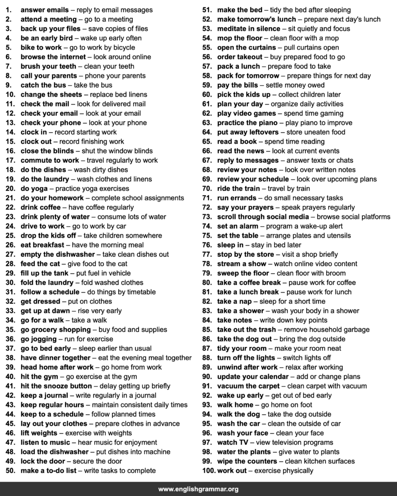 Daily Routines Collocations 100 Collocations for Habits and Routines
