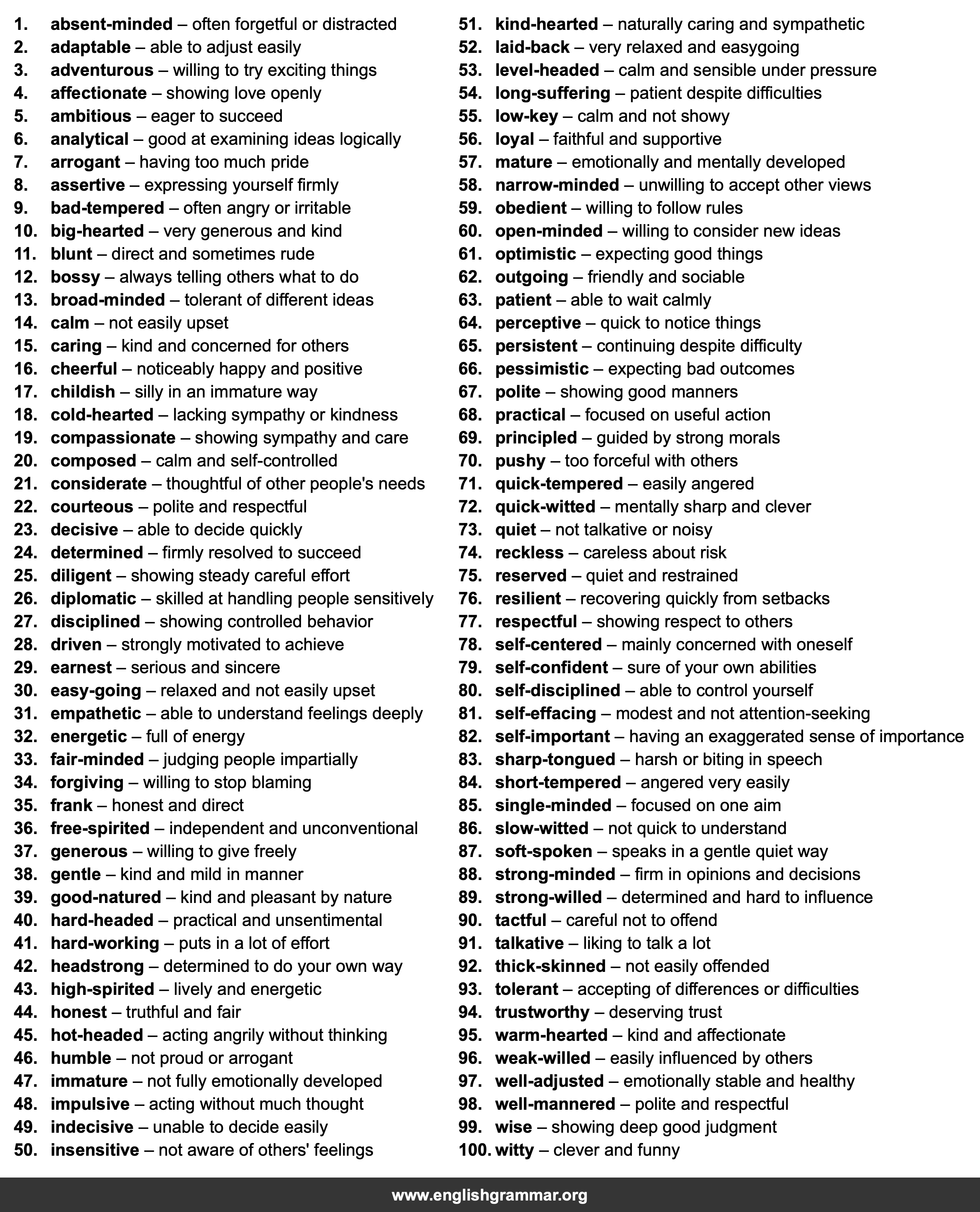 100 Collocations for Personality and Character