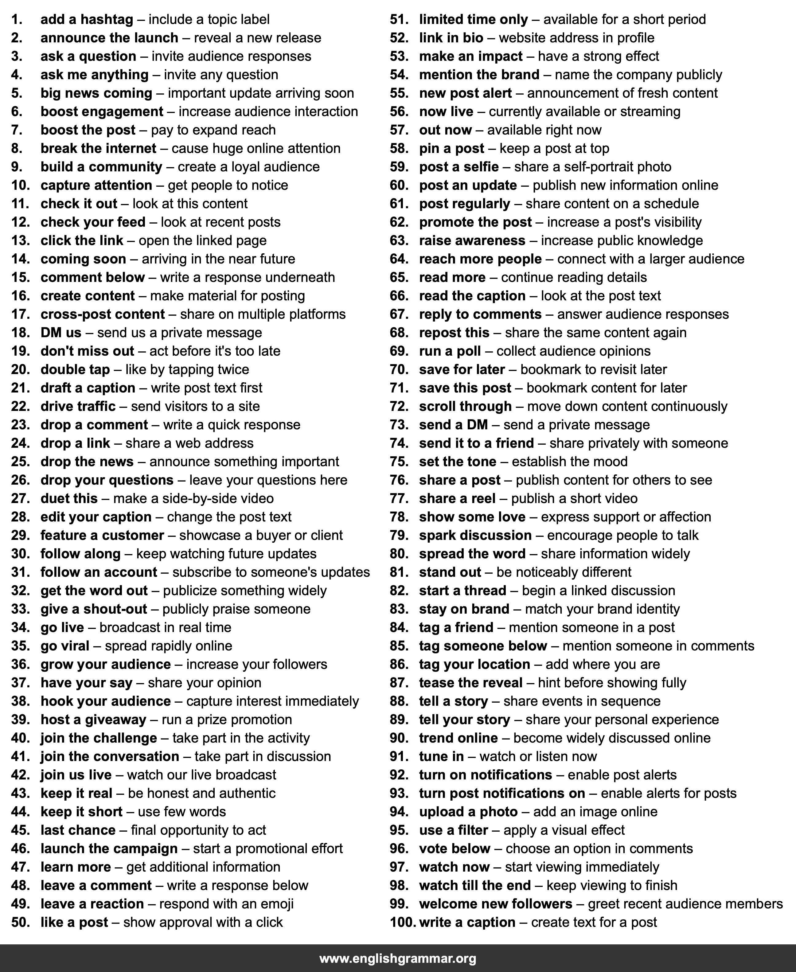 100 Collocations for Social Media Posts