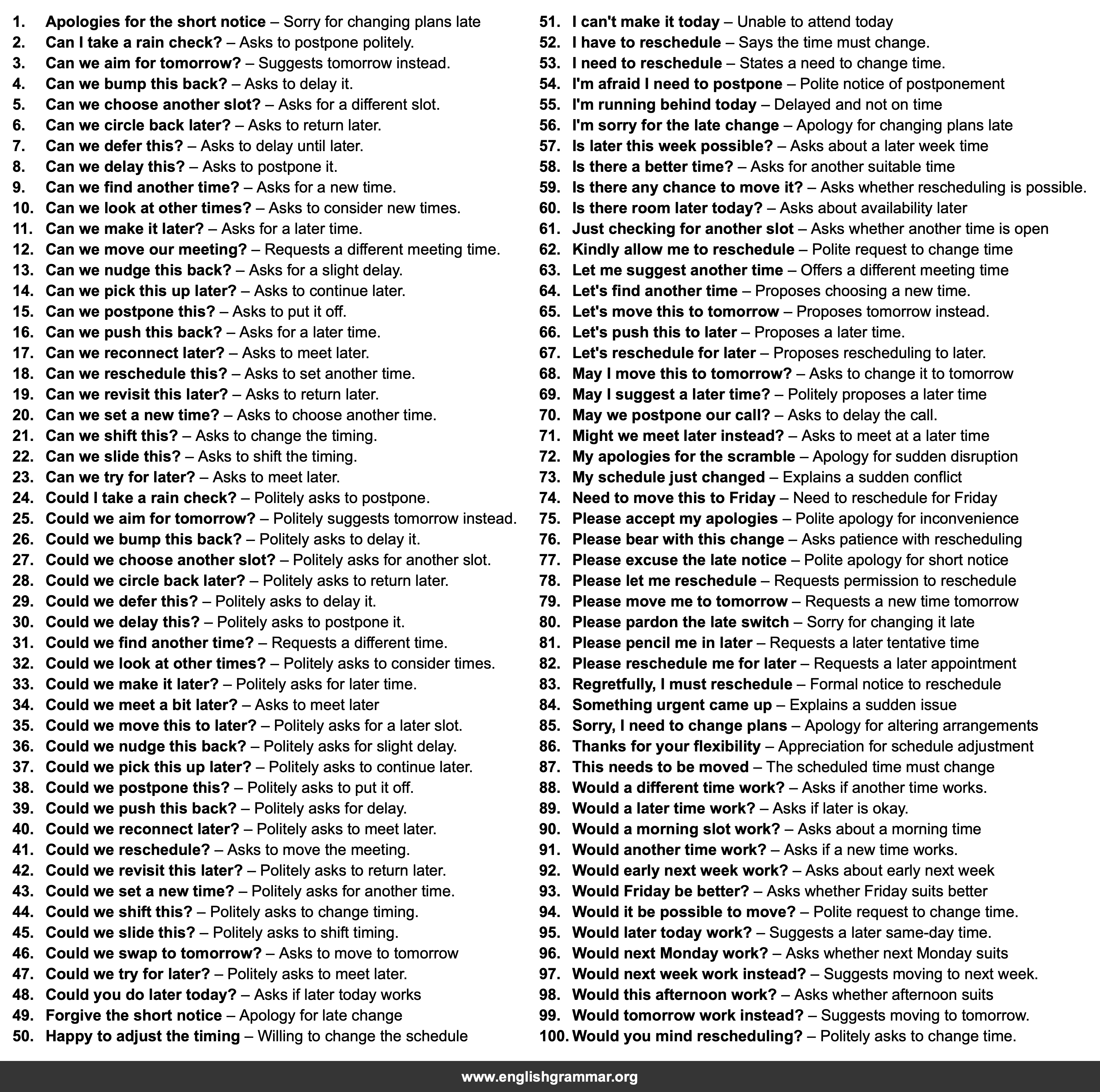 100 Email Phrases for Rescheduling at the Last Minute