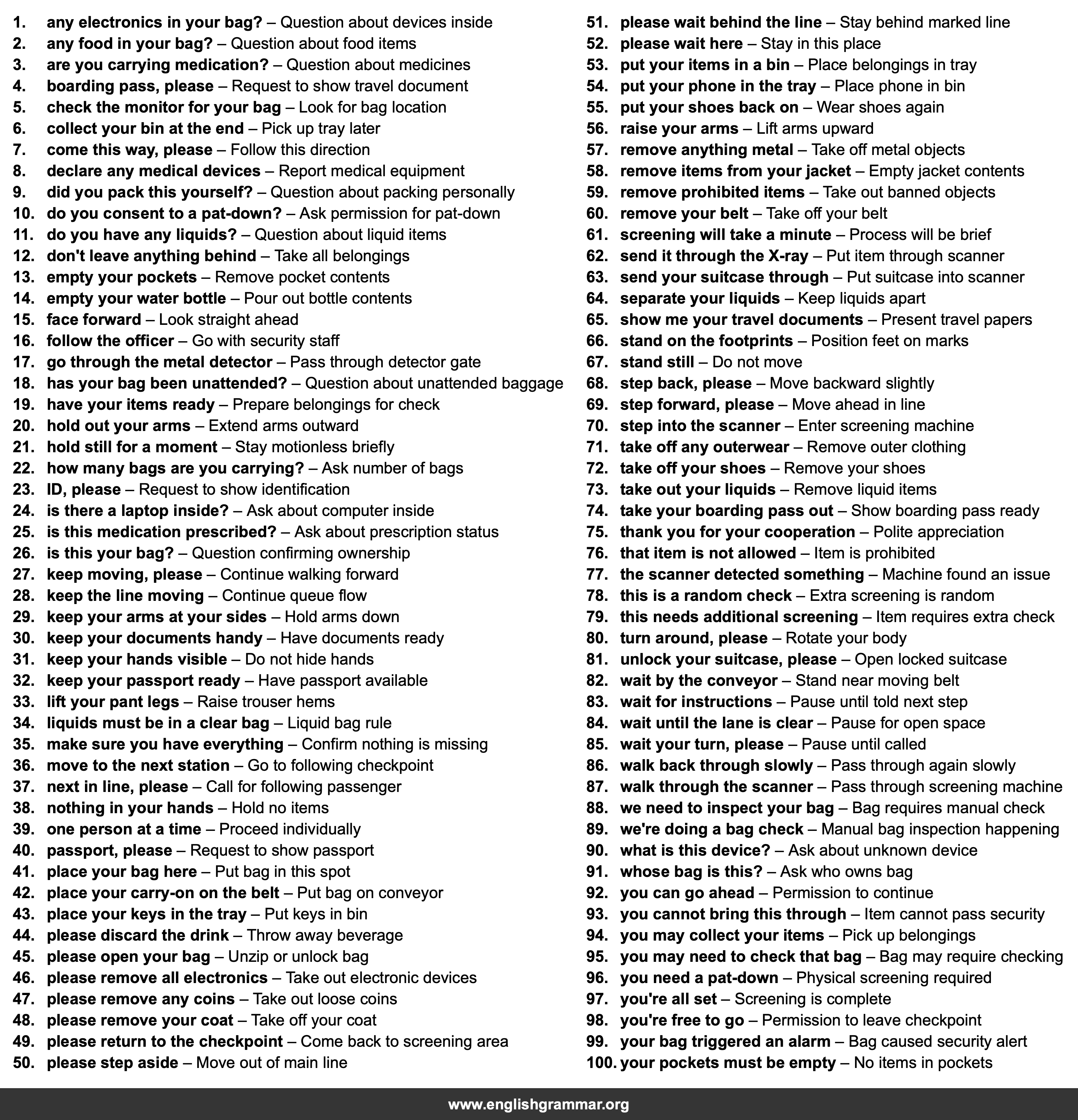 100 English Phrases for Going Through Airport Security
