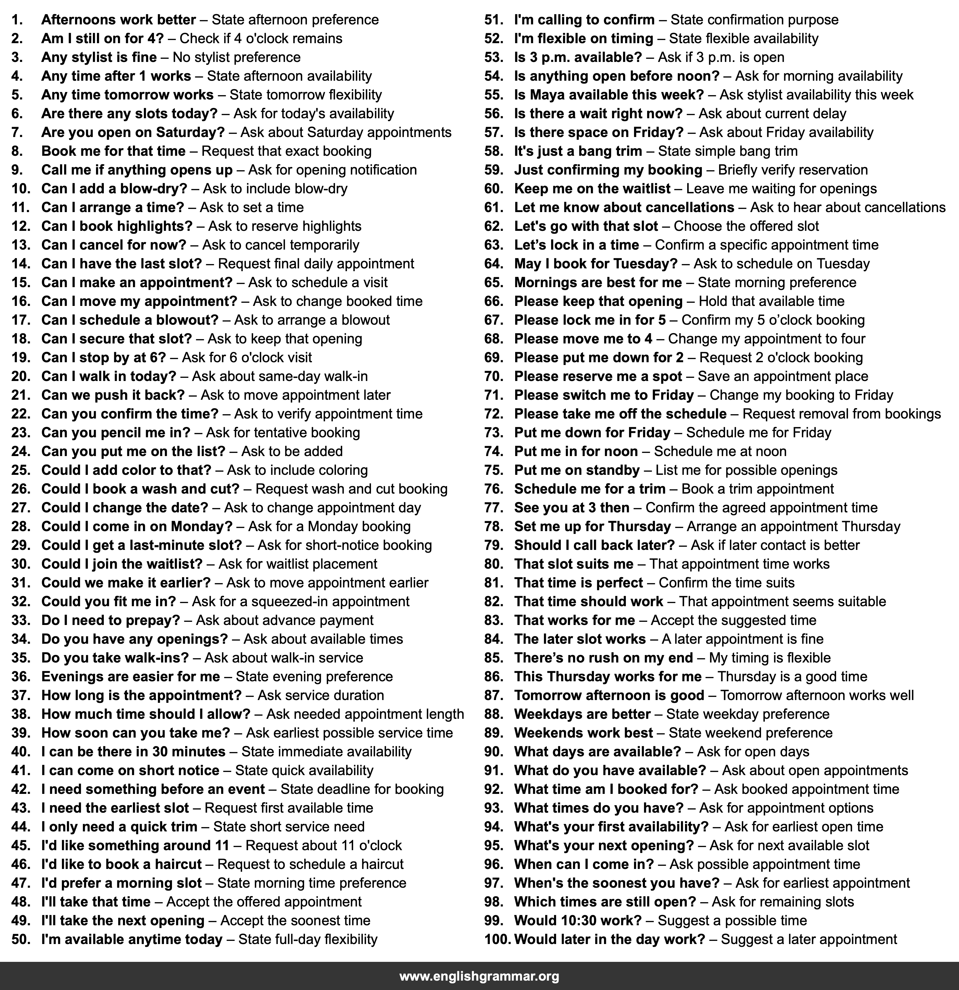100 English Phrases for Scheduling a Hair Appointment