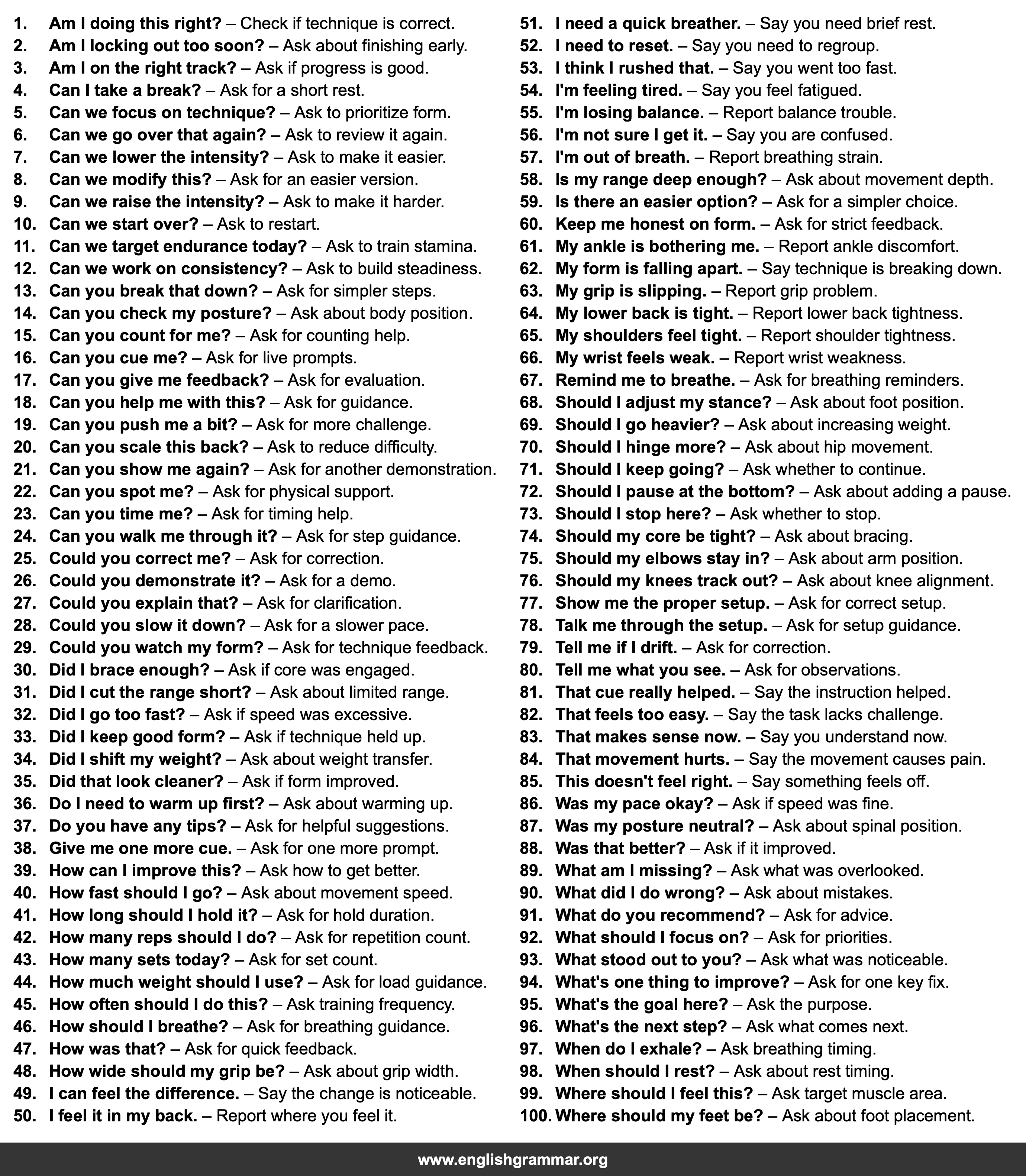 100 English Phrases for Talking to a Coach or Trainer